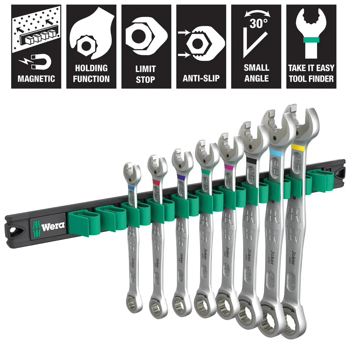 Wera Ratchet Combination Spanner Wrench Set 6000 Joker Imperial 1 9632 Magnetic Rail 8 Pieces 5/16"-3/4 1