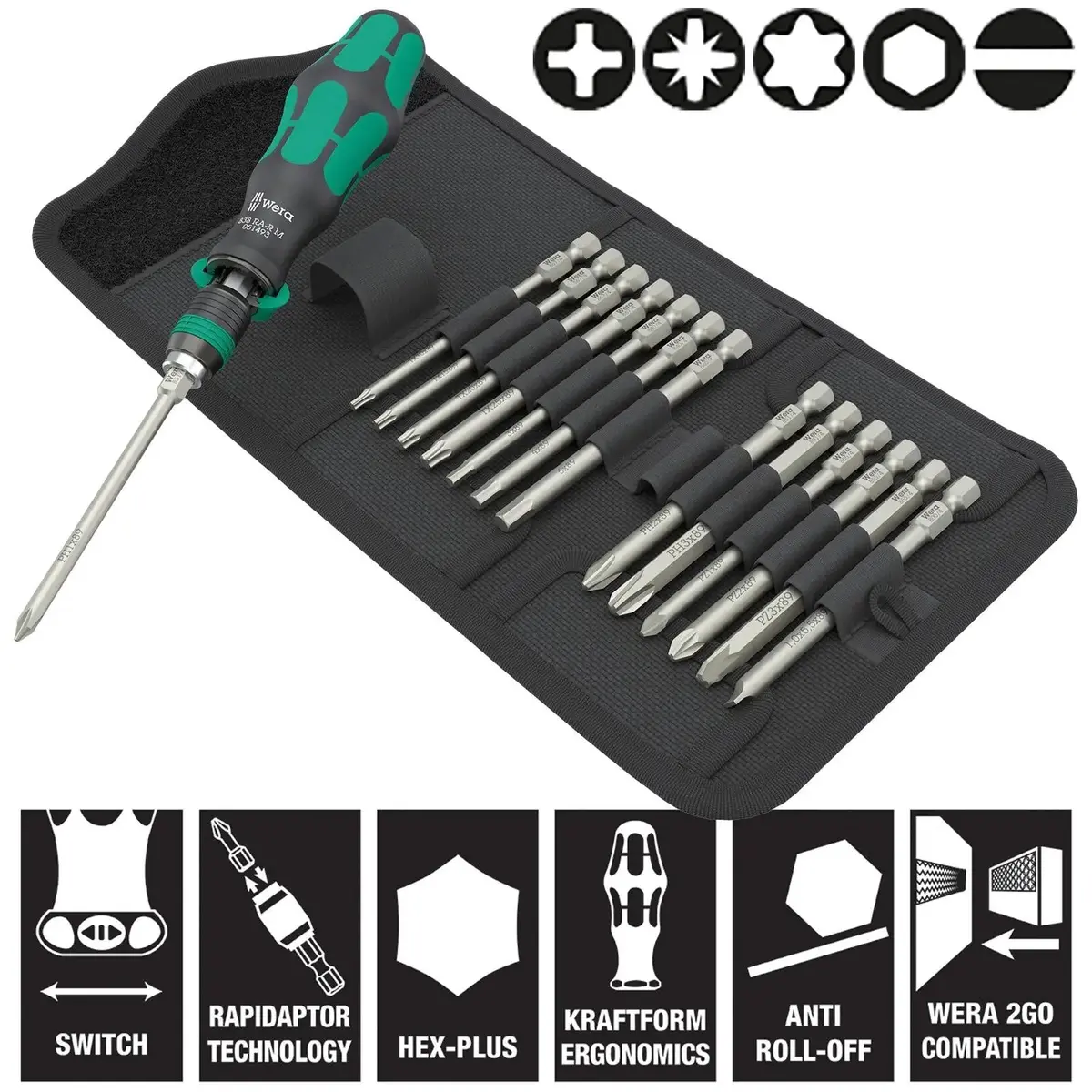 Wera Ratchet Screwdriver Set Kraftform Kompakt Kk 838 Ra-R M Set 1 15 Pieces Ph Pz Tx Sl Hex 1