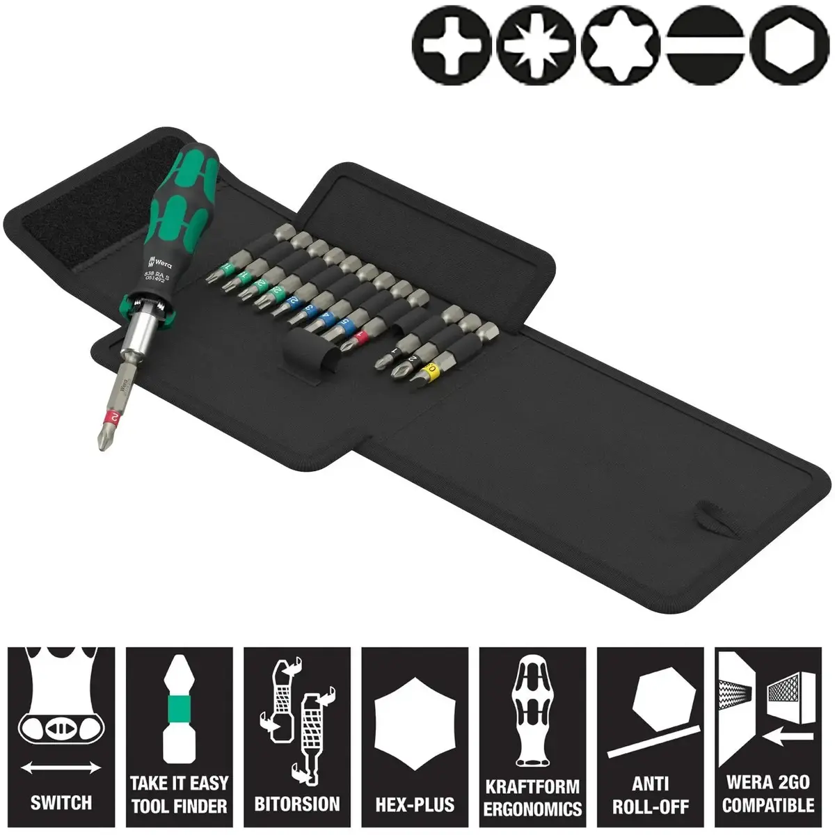 Wera Ratchet Screwdriver Set Kraftform Kompakt Kk 838 Ra S Set 1 14 Pieces Ph Pz Tx Sl Hex 1