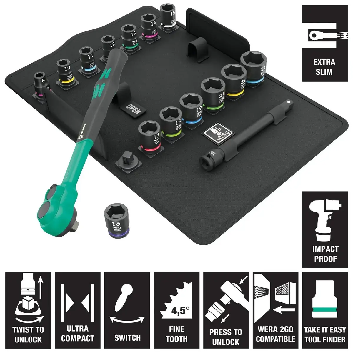Wera Ratchet Socket Set 3/8" Drive 16 Piece 8100 Sb 12 Zyklop Comfort Ratchet Set Metric 8-24Mm 1