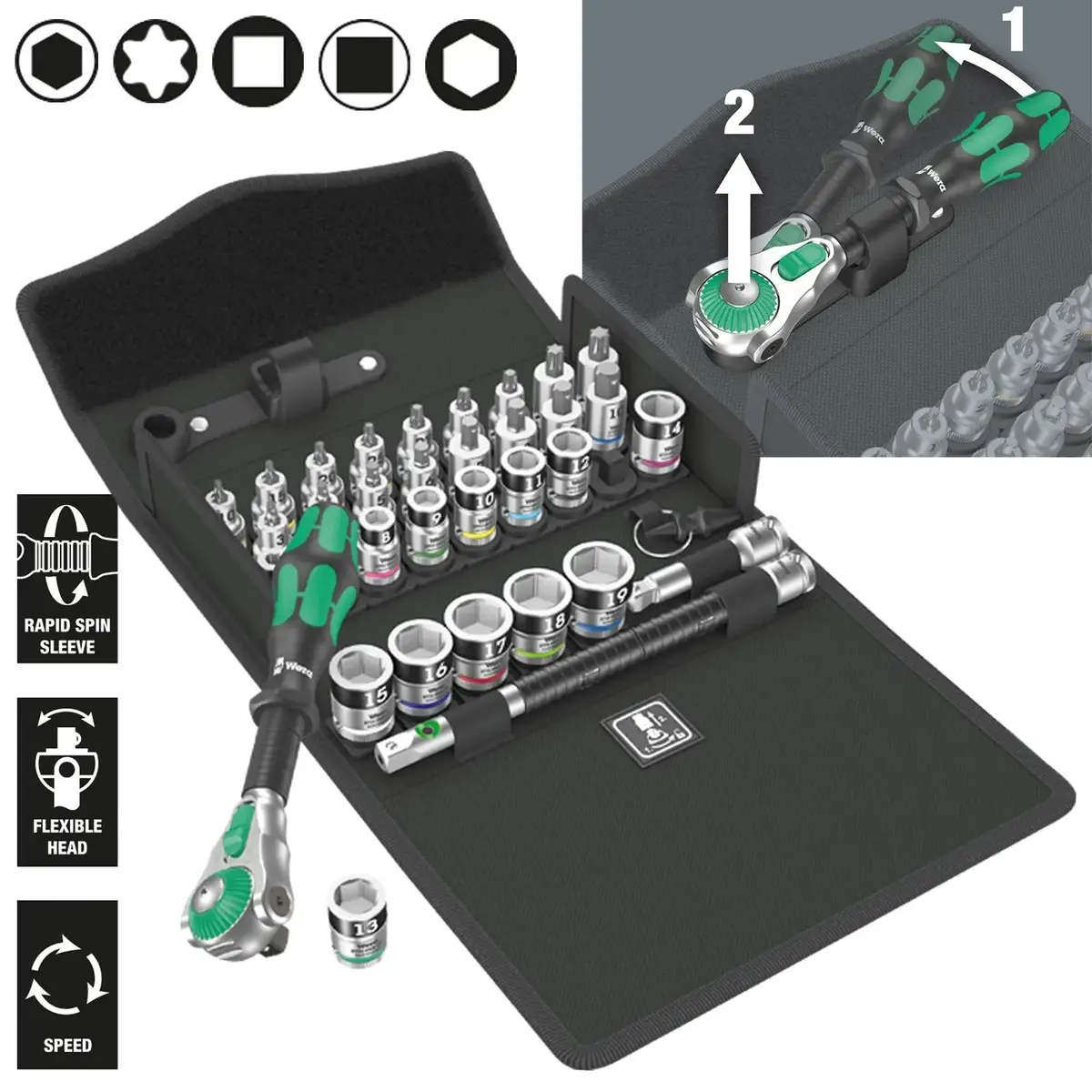 Wera Ratchet Socket Set 3/8" Drive 35 Piece 8100 Sb All In Zyklop Speed Ratchet Set 6-19Mm 1