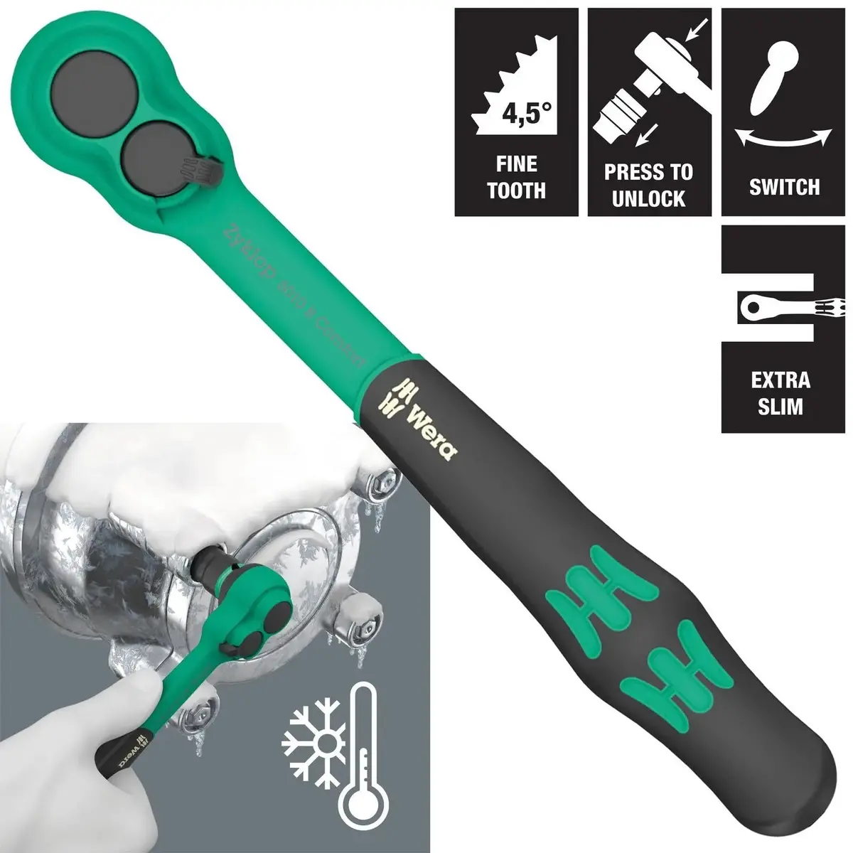 Wera Ratchet Socket Wrench 3/8" Drive 8010 B Zyklop Comfort Ratchet 1