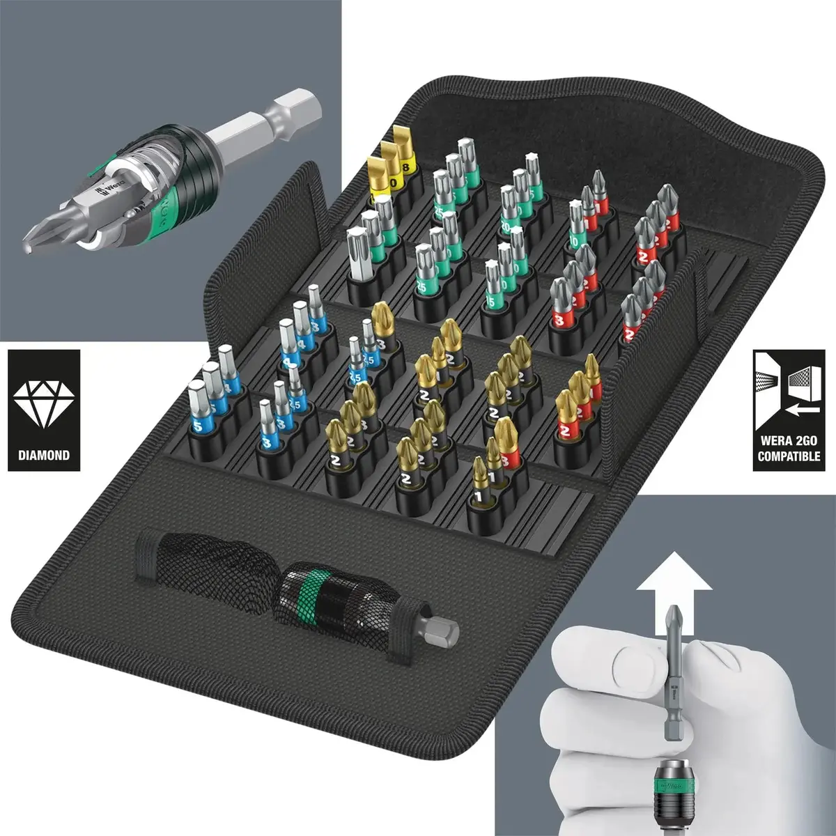 Wera Screwdriver Bit Set 61 Piece Bit Safe 61 Bitorsion 1 With Rapidaptor Bit Holder 1