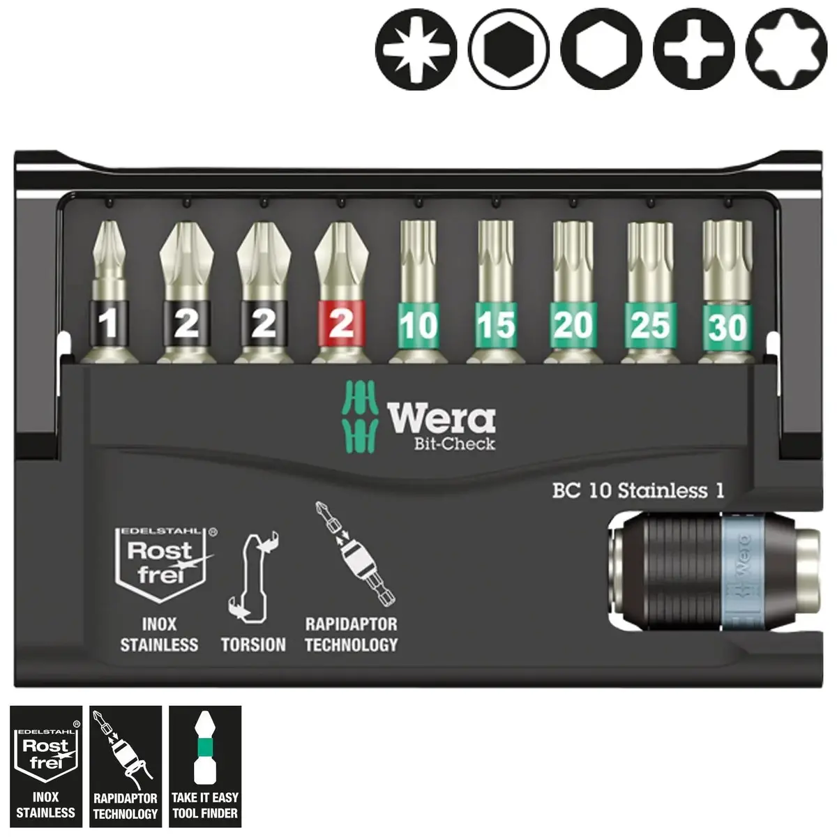 Wera Screwdriver Bit Set Bit Check 10 Stainless Steel 1 Sb 10 Piece With Bit Holder 1