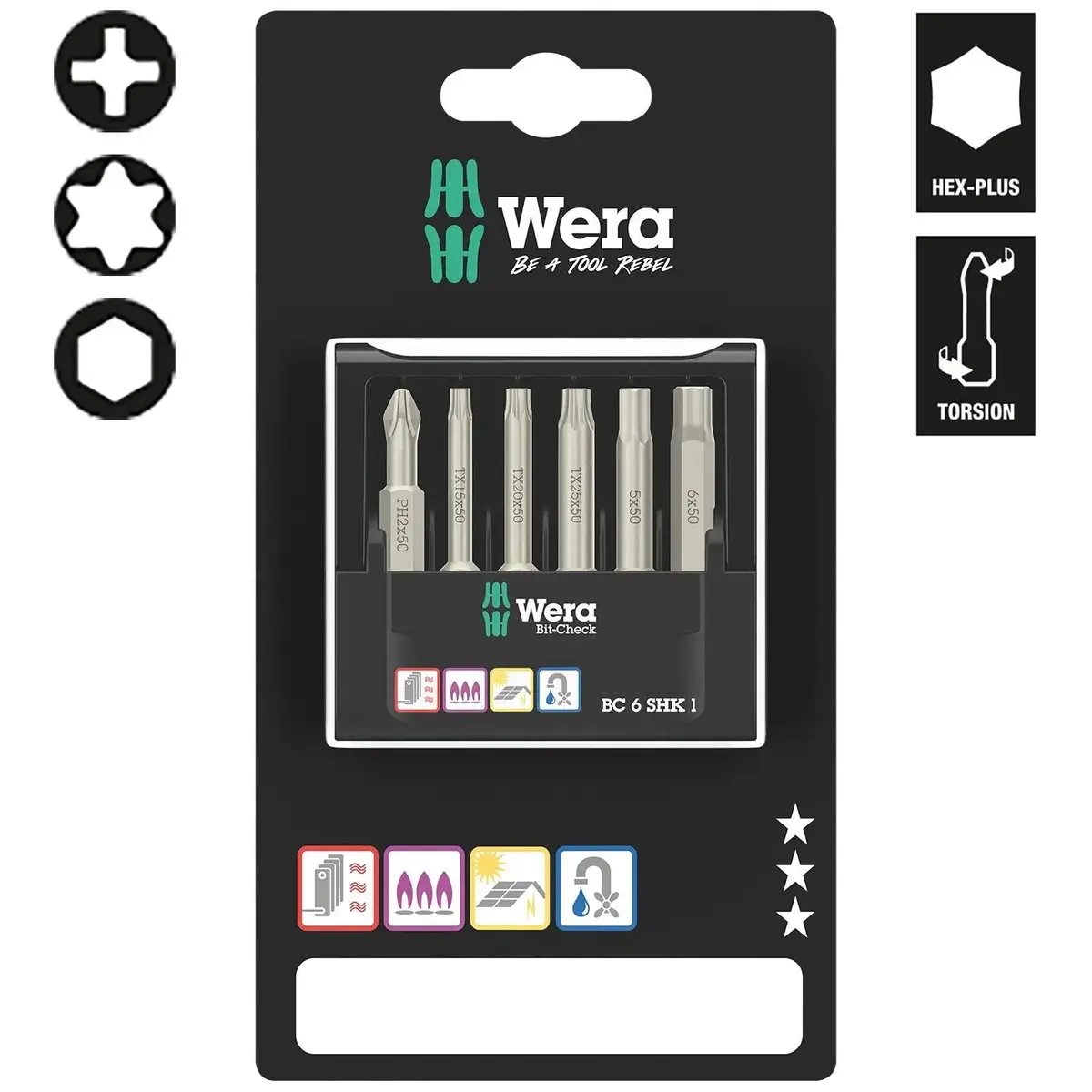 Wera Screwdriver Bit Set Bit-Check 6 Shk 1 Sb 6 Pieces Ph Tx Hex 1