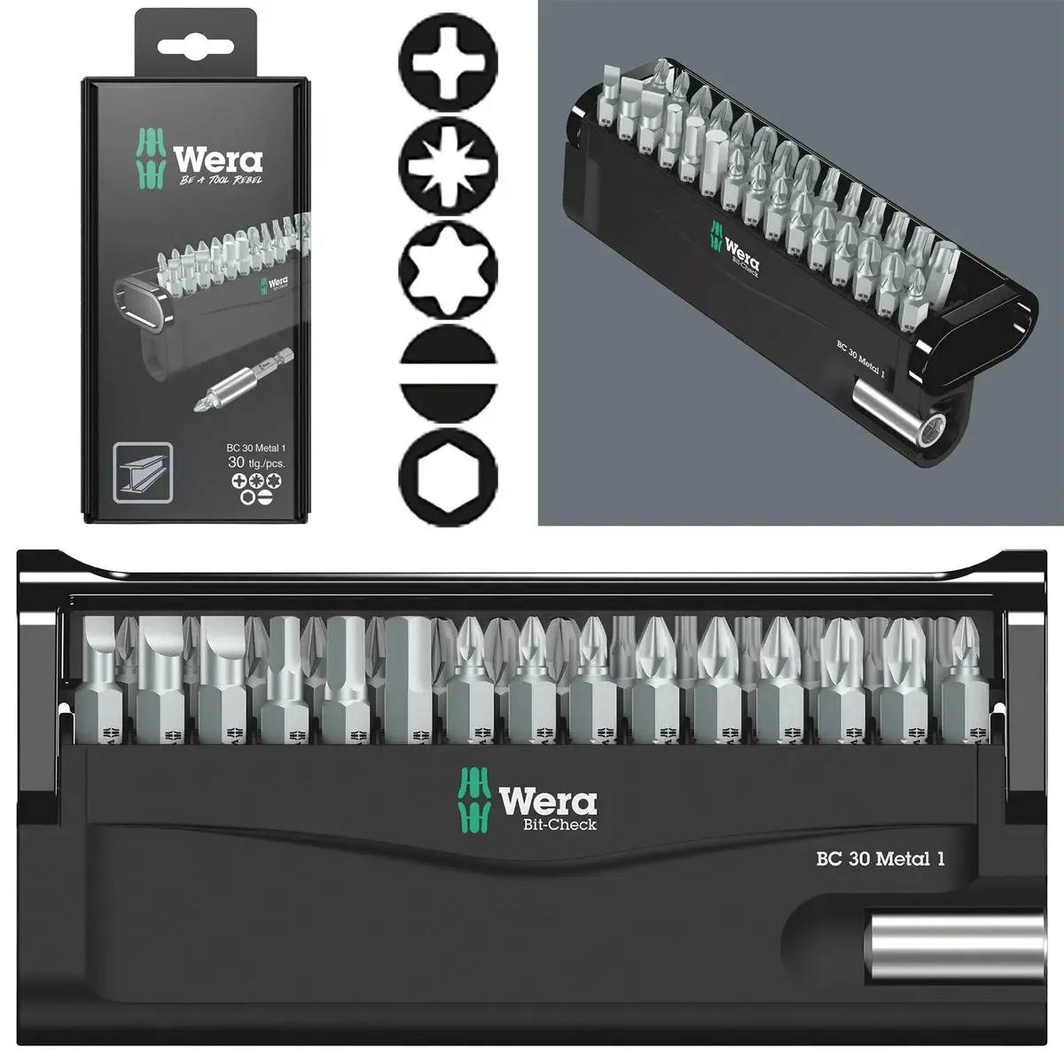 Wera Screwdriver Bit Set With Bit Holder Bit Check 30 Metal 1 Sb 30 Pieces Ph Pz Tx Sl Hex 1