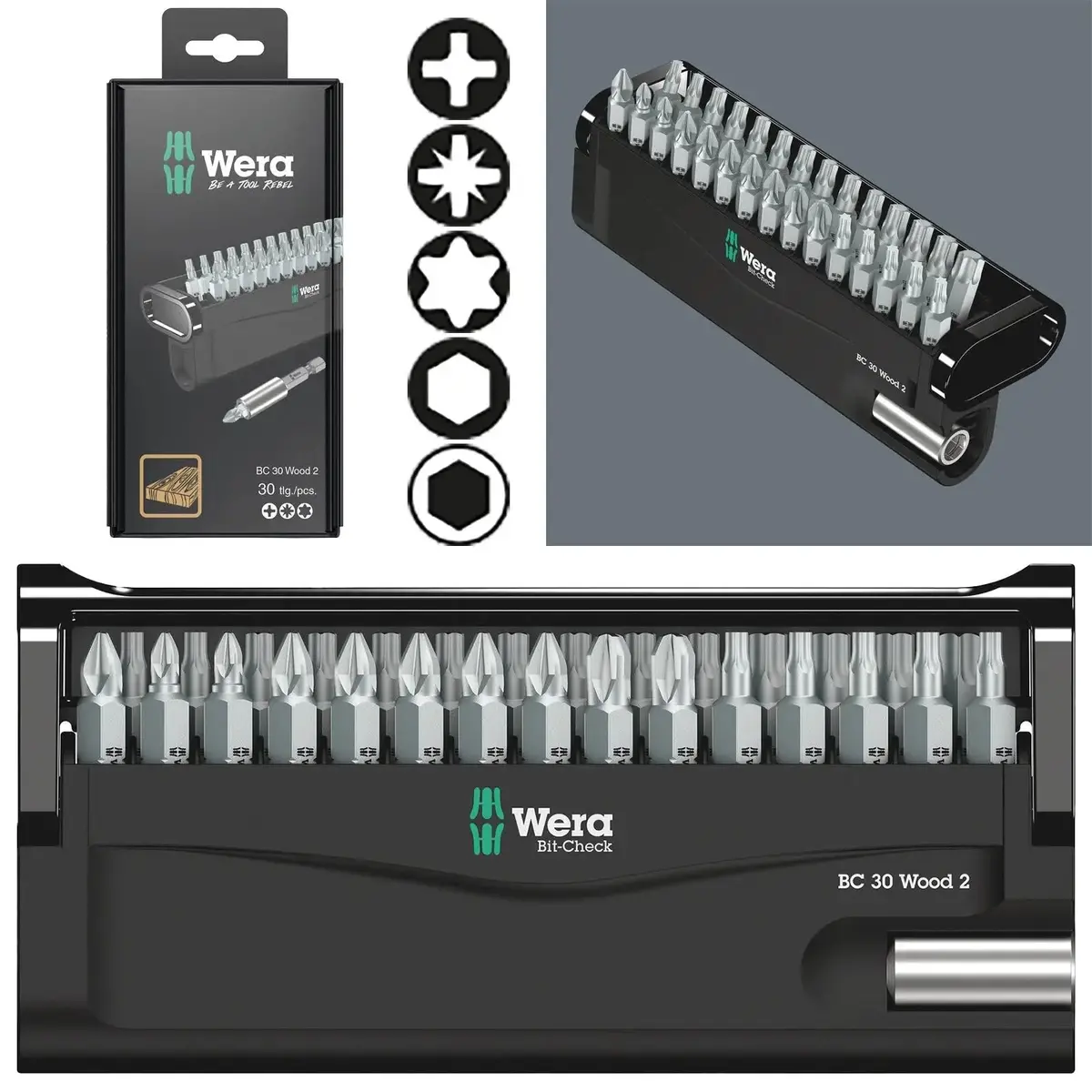 Wera Screwdriver Bit Set With Bit Holder Bit Check 30 Wood 2 Sb 30 Pieces Ph Pz Tx 1
