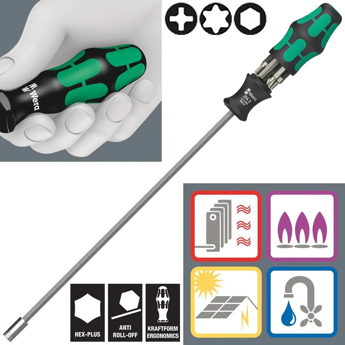 Wera Screwdriver Set 1/4" Hex 300Mm Kraftform Kompakt Kk 27 Xl Shk 1 7 Pieces Ph Tx Hex 1