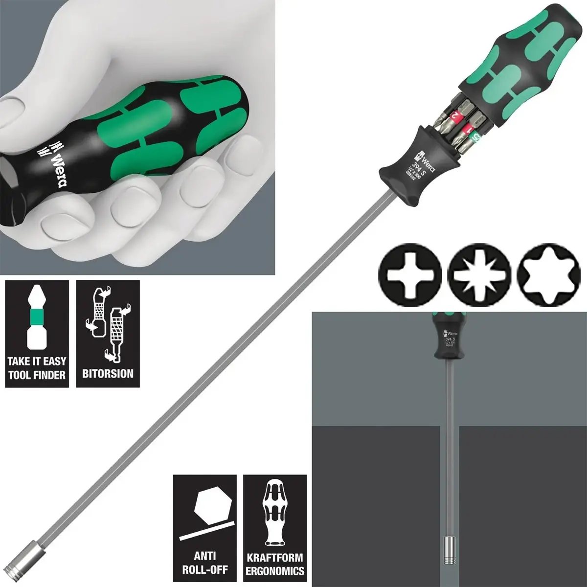 Wera Screwdriver Set 1/4" Hex 300Mm Kraftform Kompakt Kk 27 Xl Universal 1 7 Pieces Ph Pz Tx 1