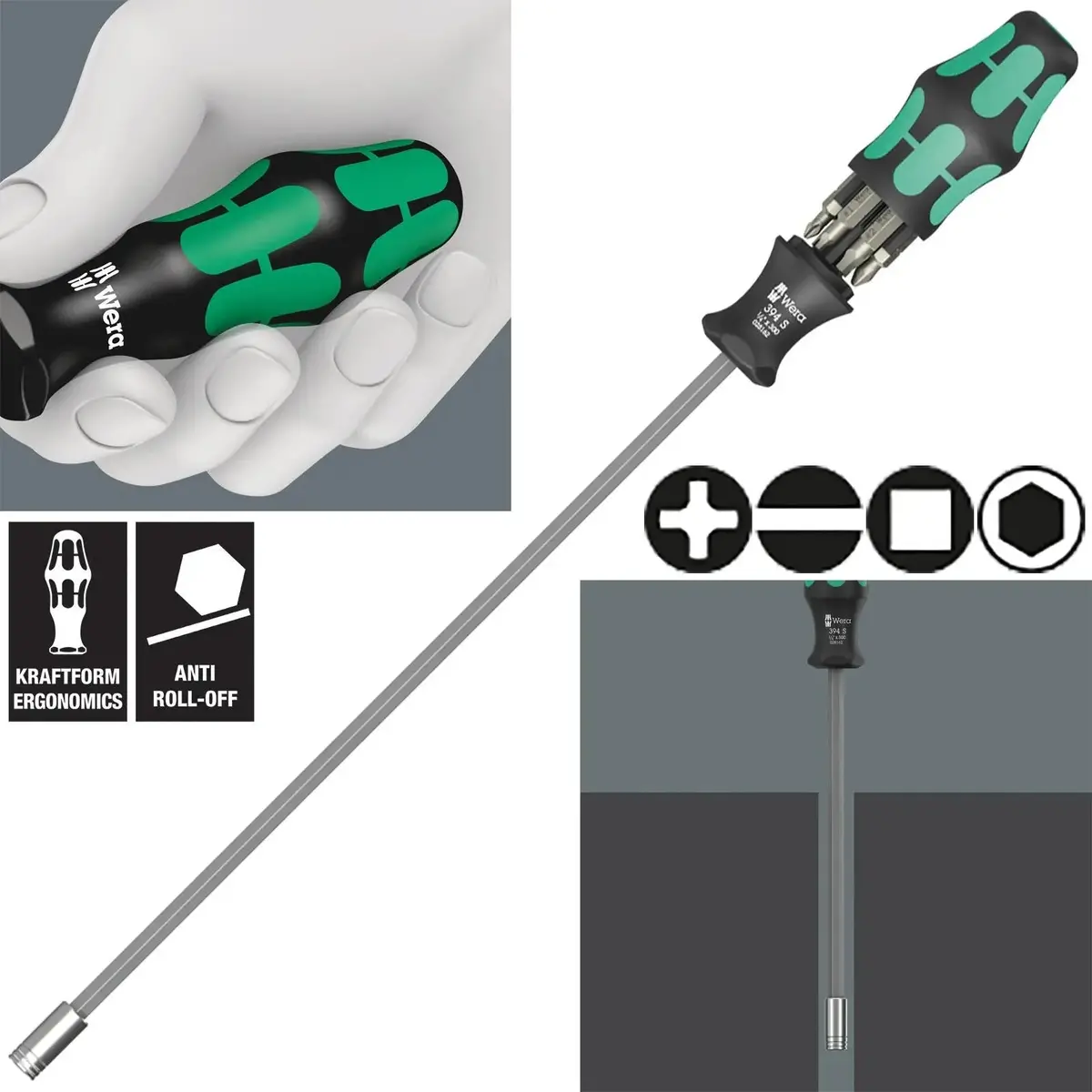 Wera Screwdriver Set 1/4" Hex 300Mm Kraftform Kompakt Kk 27 Xl Universal Imperial Set 1 7 Pieces Ph Sl Sq 1