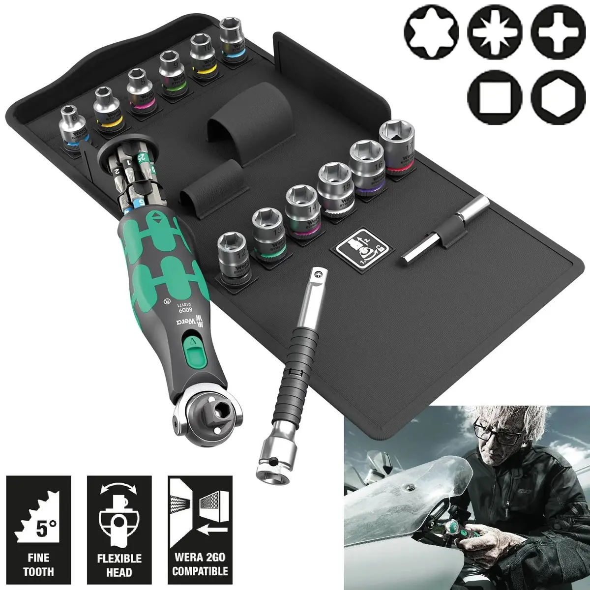 Wera Screwdriver Set 8009 Zyklop Pocket Set 3 Sockets And Bit Kit In Case 27 Pieces 1