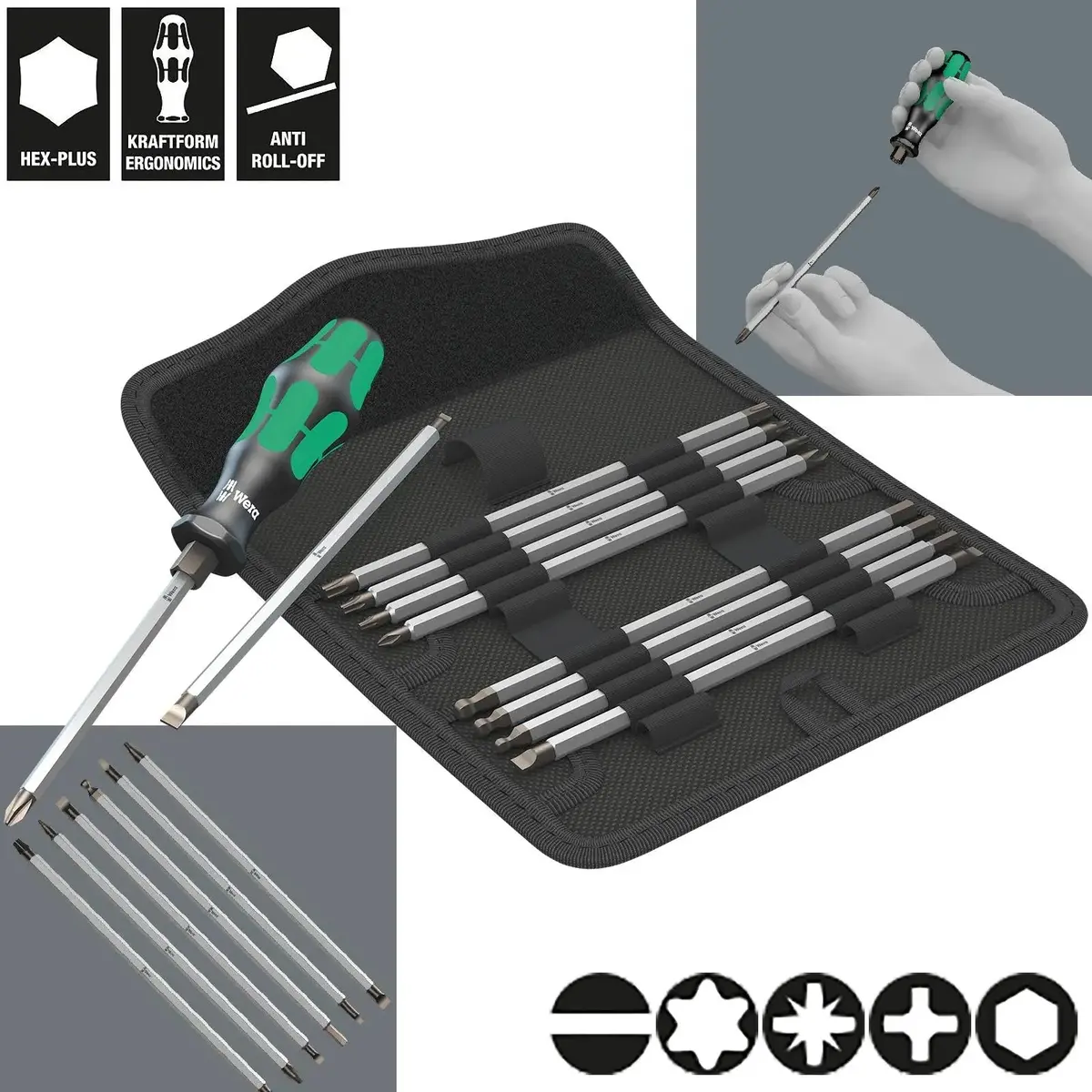 Wera Screwdriver Set 88/1 Vario Set 11 Piece Kraftform Kompakt Handle 175Mm Combination Blades 1