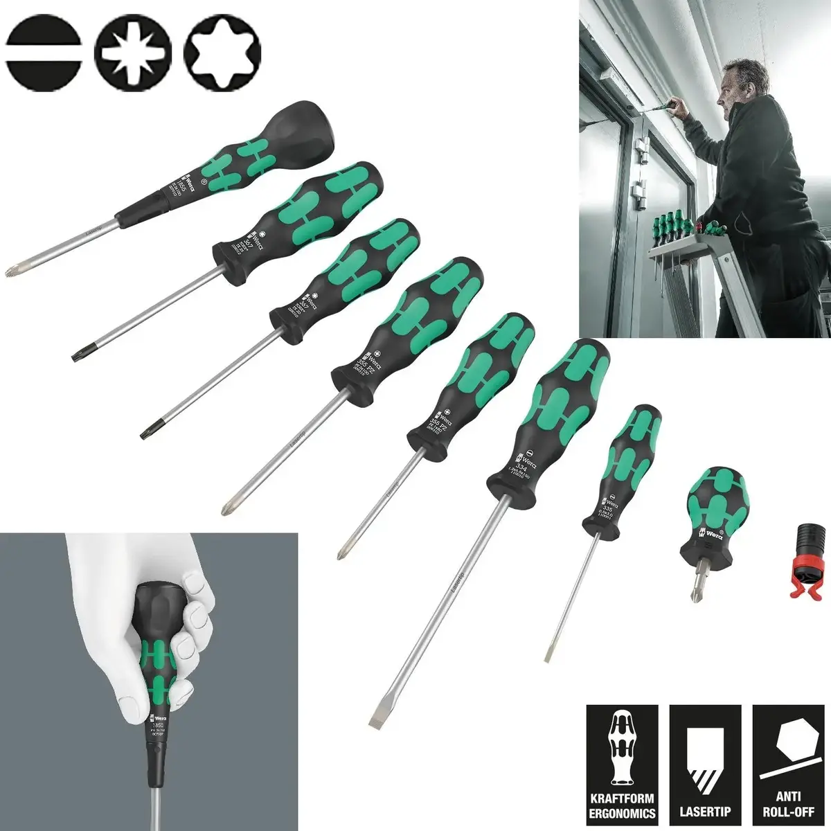 Wera Screwdriver Set 9528 Ball Grip Set 2 Pozi Torx Slotted 9 Pieces 1