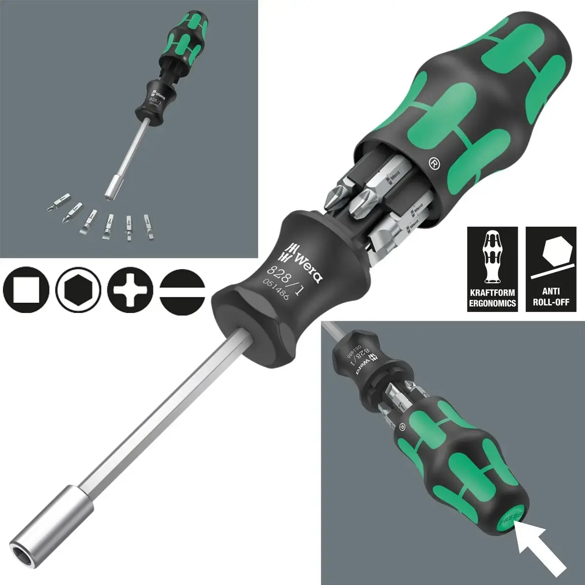 Wera Screwdriver Set Bit Holding 7 Piece Kraftform Kompakt 27 Imperial Set 1 1