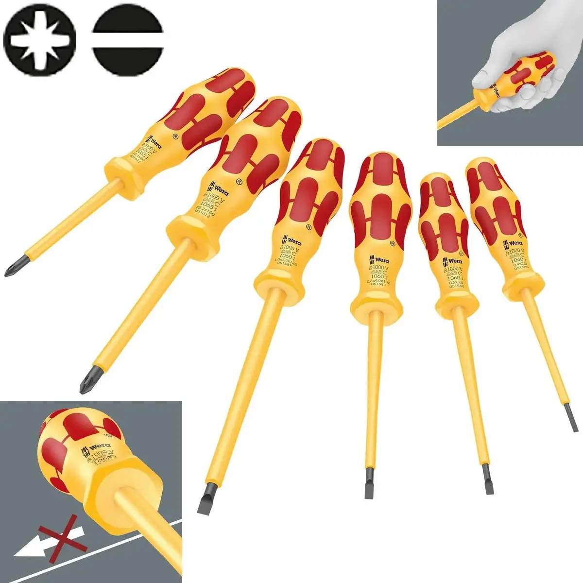 Wera Screwdriver Set Kraftform Vde 6 Pieces Pozi Slotted 1060 I/1065 I/6 1