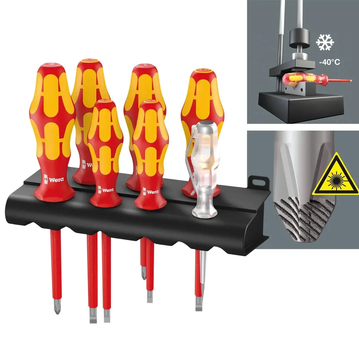 Wera Screwdriver Set Rack Vde 7 Piece 160 I/7 Kraftform Plus Series 100 Voltage Tester Slotted Phillips 1