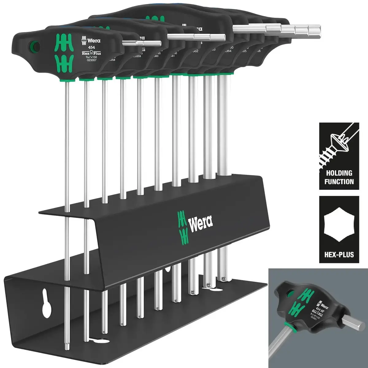Wera Screwdriver Set T-Handle Hex Plus With Holding Function Metal Rack 10 Piece 454/10 Hf Set Imperial 2 1
