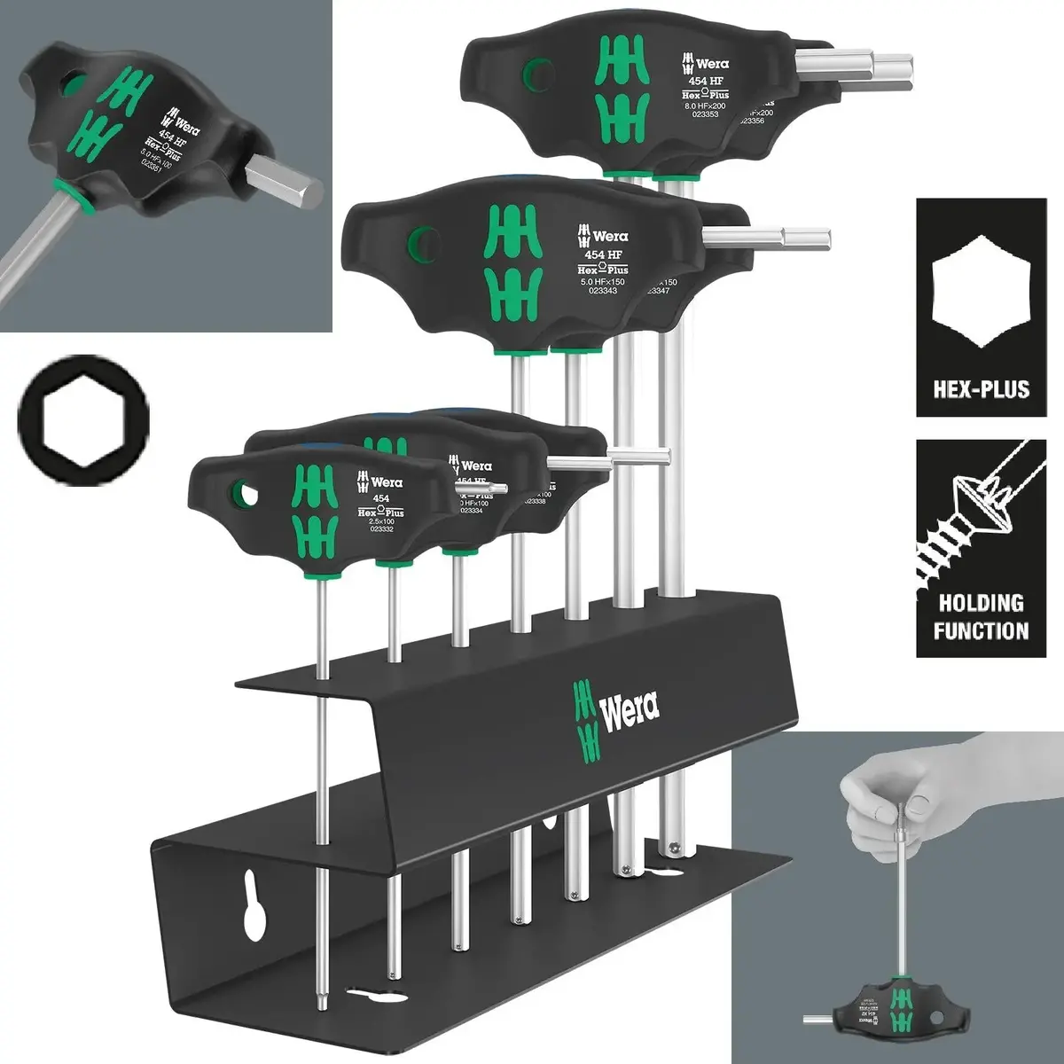 Wera Screwdriver Set T-Handle Hex Plus With Holding Function Metal Rack 7 Piece 454/7 Hf Set 2 1