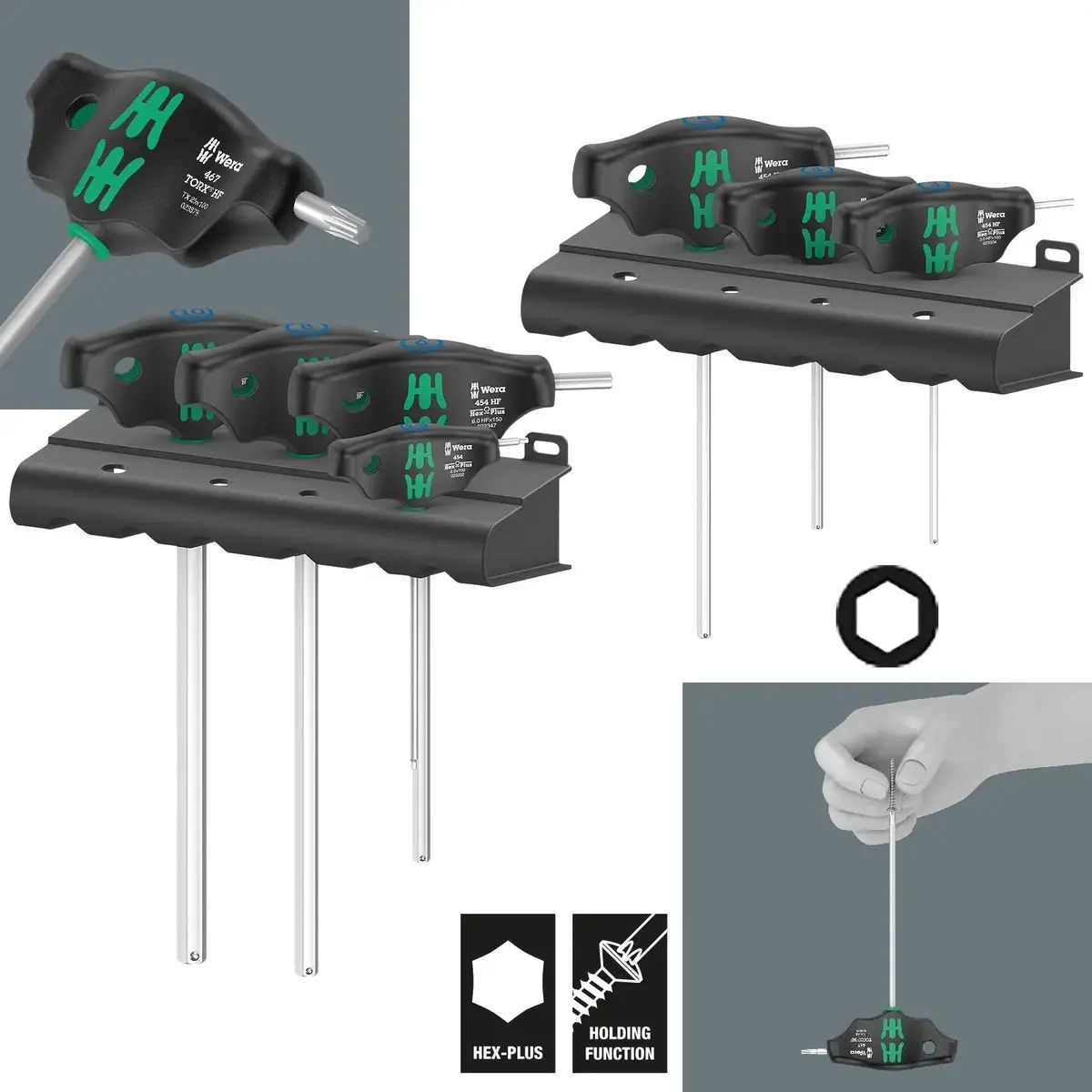 Wera Screwdriver Set T-Handle Metric Hex Plus With Holding Function 7 Piece 454/7 Hf Set 1 1
