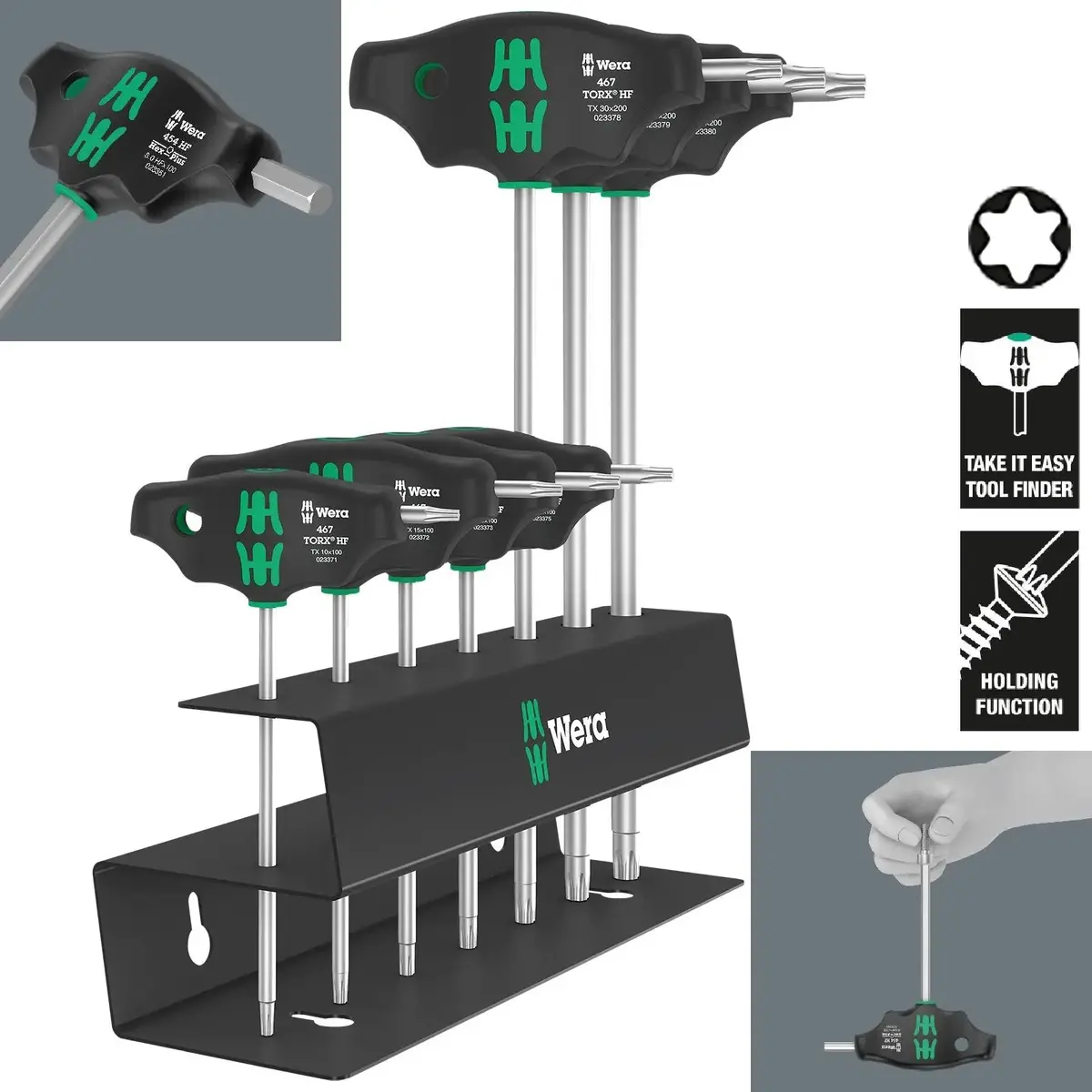 Wera Screwdriver Set T-Handle Torx With Holding Function Metal Rack 7 Piece 467/7 Torx Hf Set 2 1