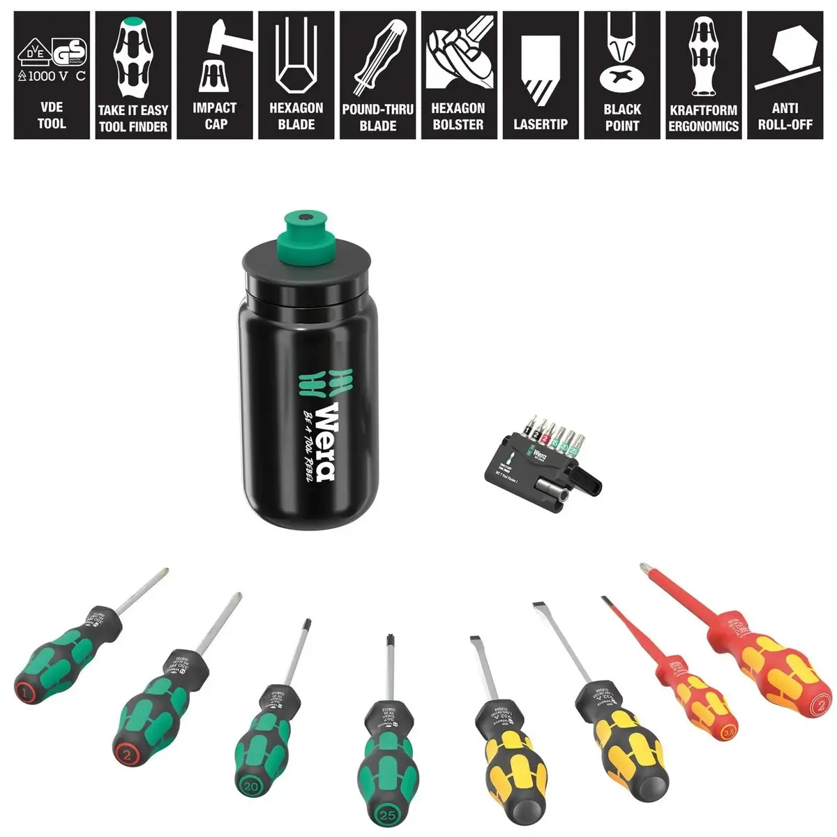 Wera Screwdriver Set With Water Bottle 9540 Kraftform Xl Bottle Set 17 Pieces Sl Ph Tx Pz Hex 1