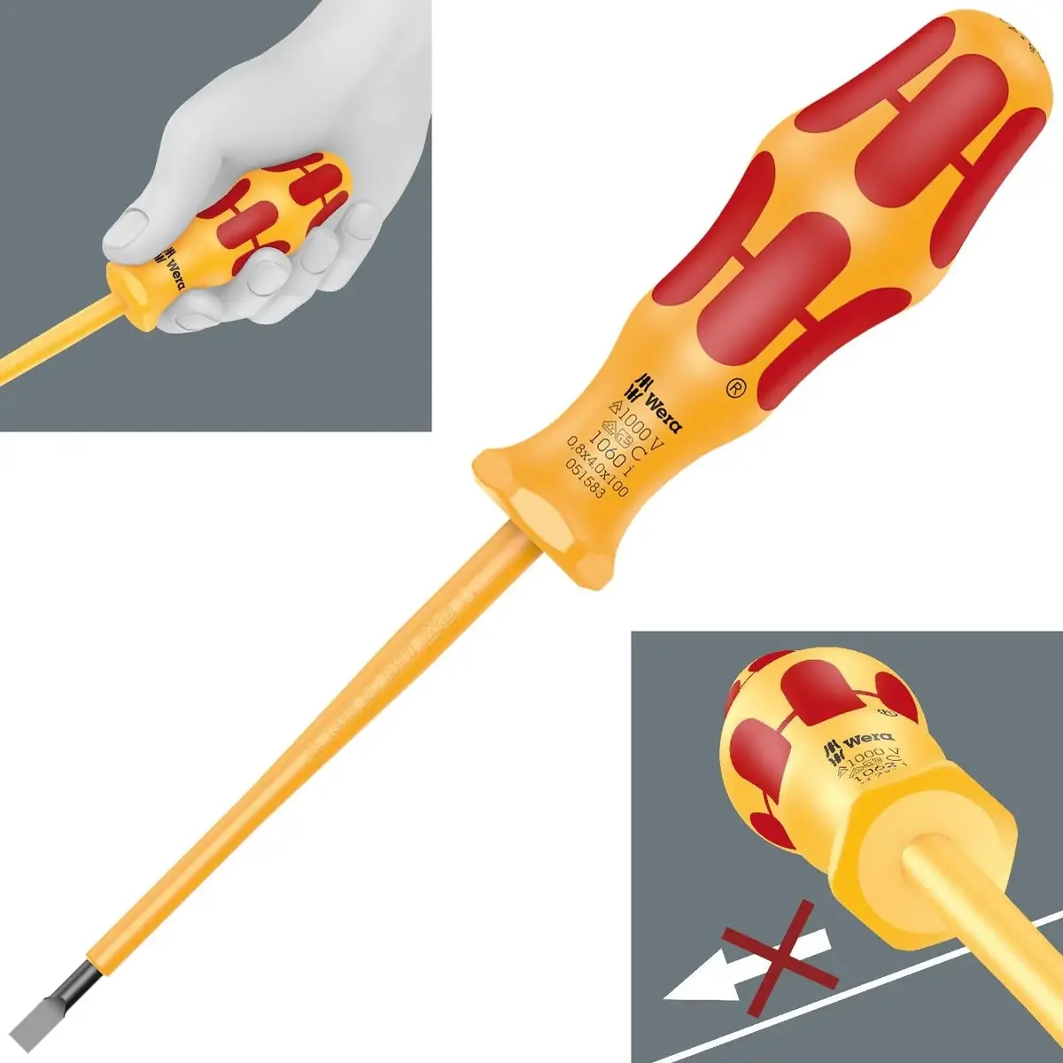 Wera Screwdriver Vde Insulated 1000V Kraftform 1000 Series Slotted Phillips Pozi 3