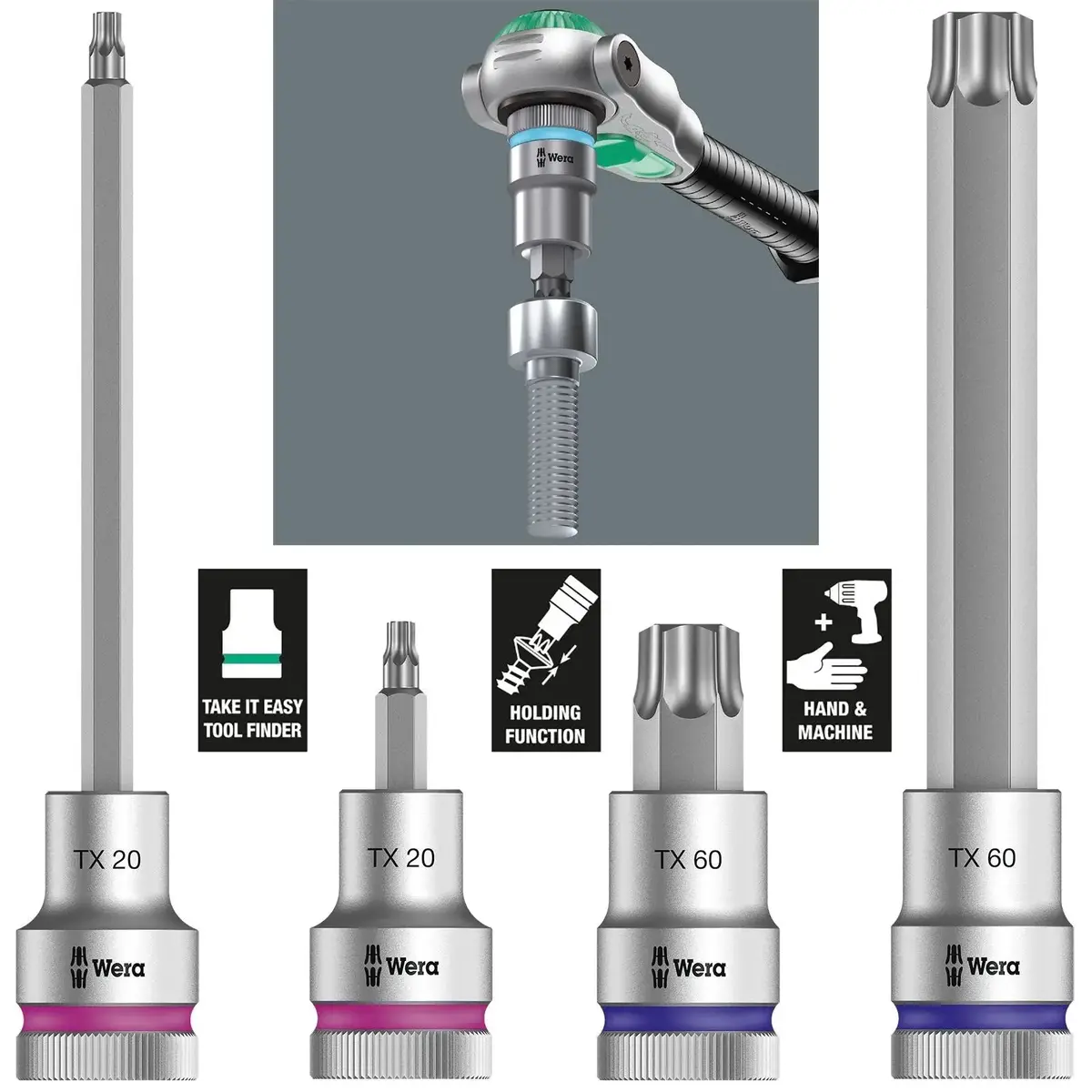 Wera Socket Bit Torx Hf 1/2" Drive Zyklop Socket Bits With Holding Function 8767 C Tx20-Tx60 1