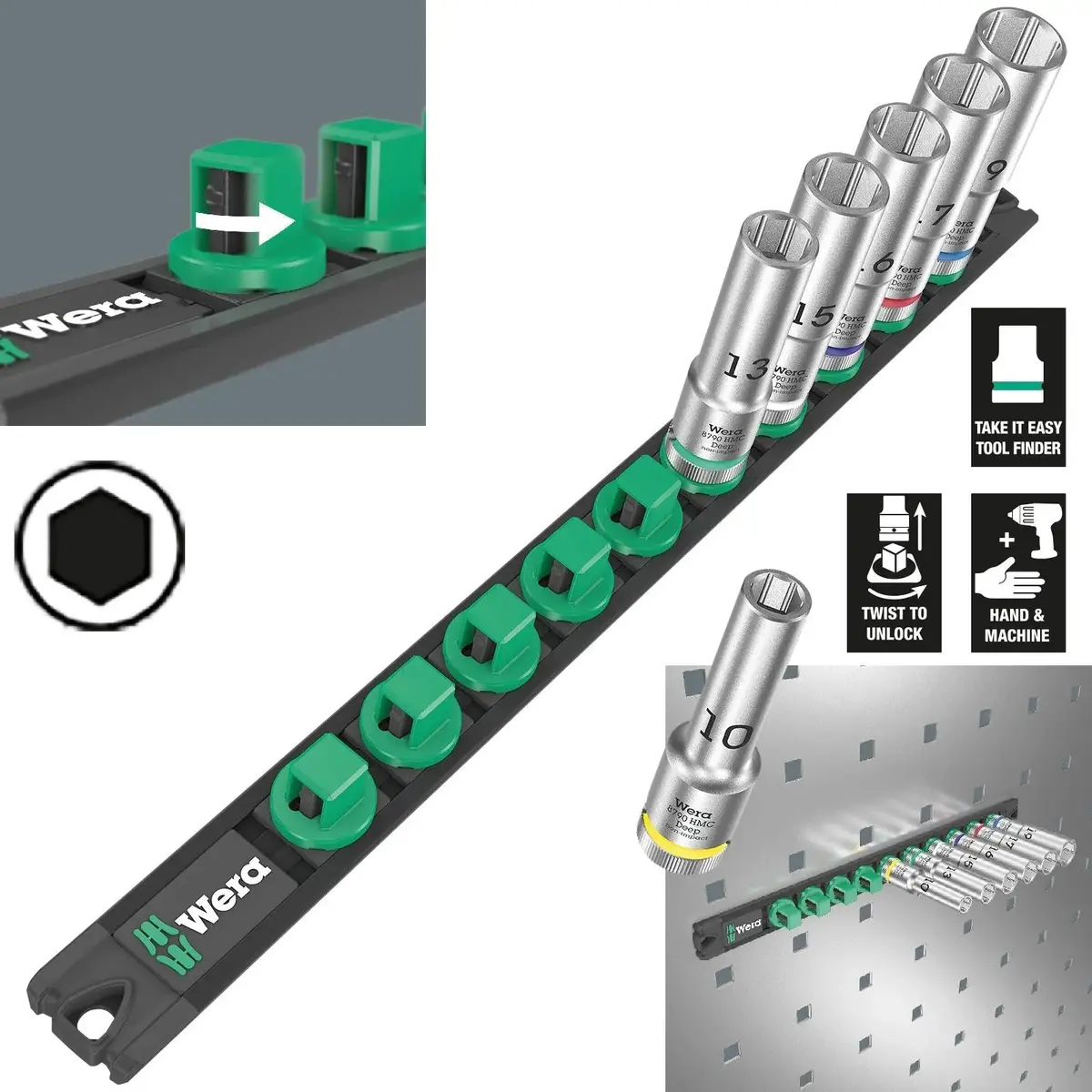 Wera Socket Set 1/2" Drive On Magnetic Socket Rail C Deep 1 Zyklop 6 Pieces Metric 10-19Mm 1