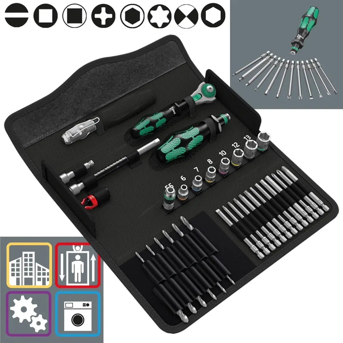 Wera Socket And Screwdriver Bit Set 1/4" Drive 39 Piece Kraftform Kompakt M 1 Metal 1