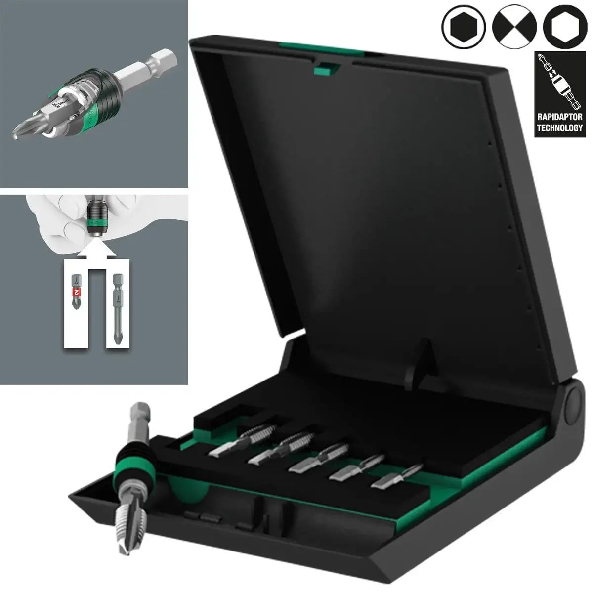 Wera Tap Bits Set 7 Piece 844/7 With Rapidaptor Bit Holder M3-M10 1