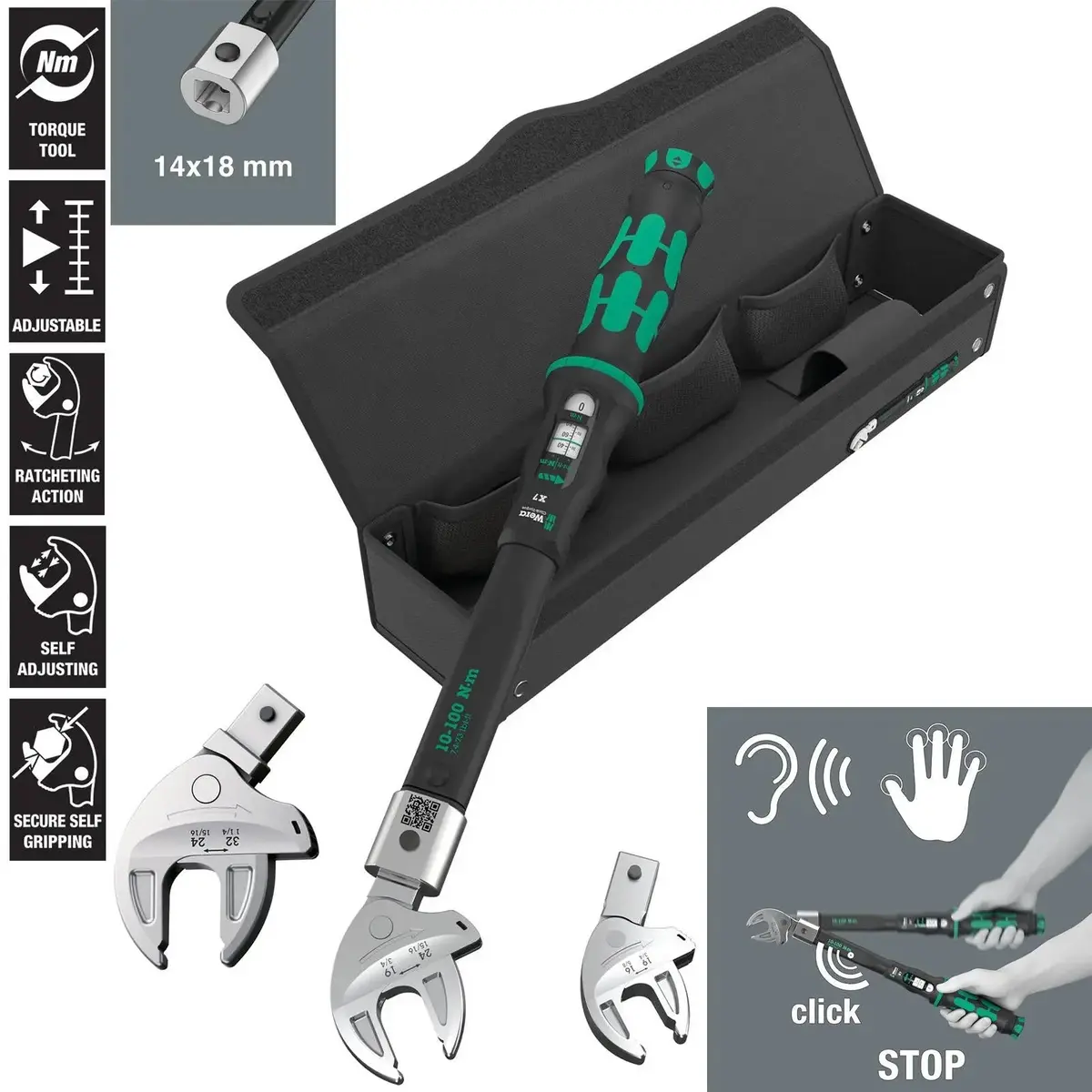 Wera Torque Wrench 10-100 Nm Click Torque X 7 14X18mm Joker Spanner Wrench Accessories 7880 Choose Option 1