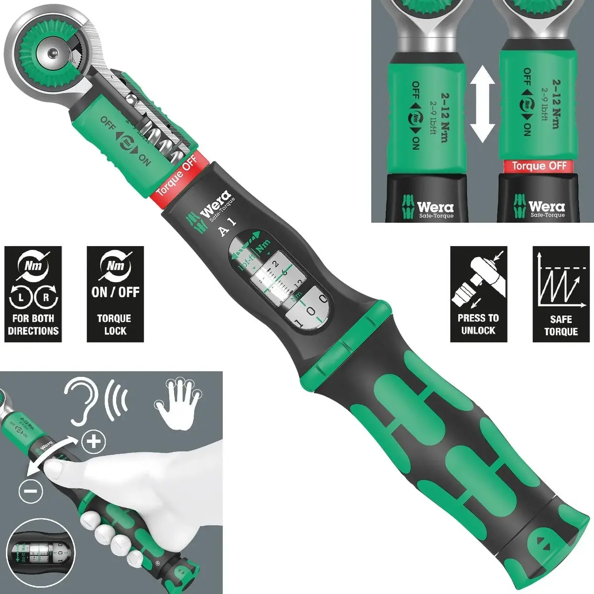 Wera Torque Wrench Safe-Torque A 1 1/4" Drive 2-12 Nm Reversible 1