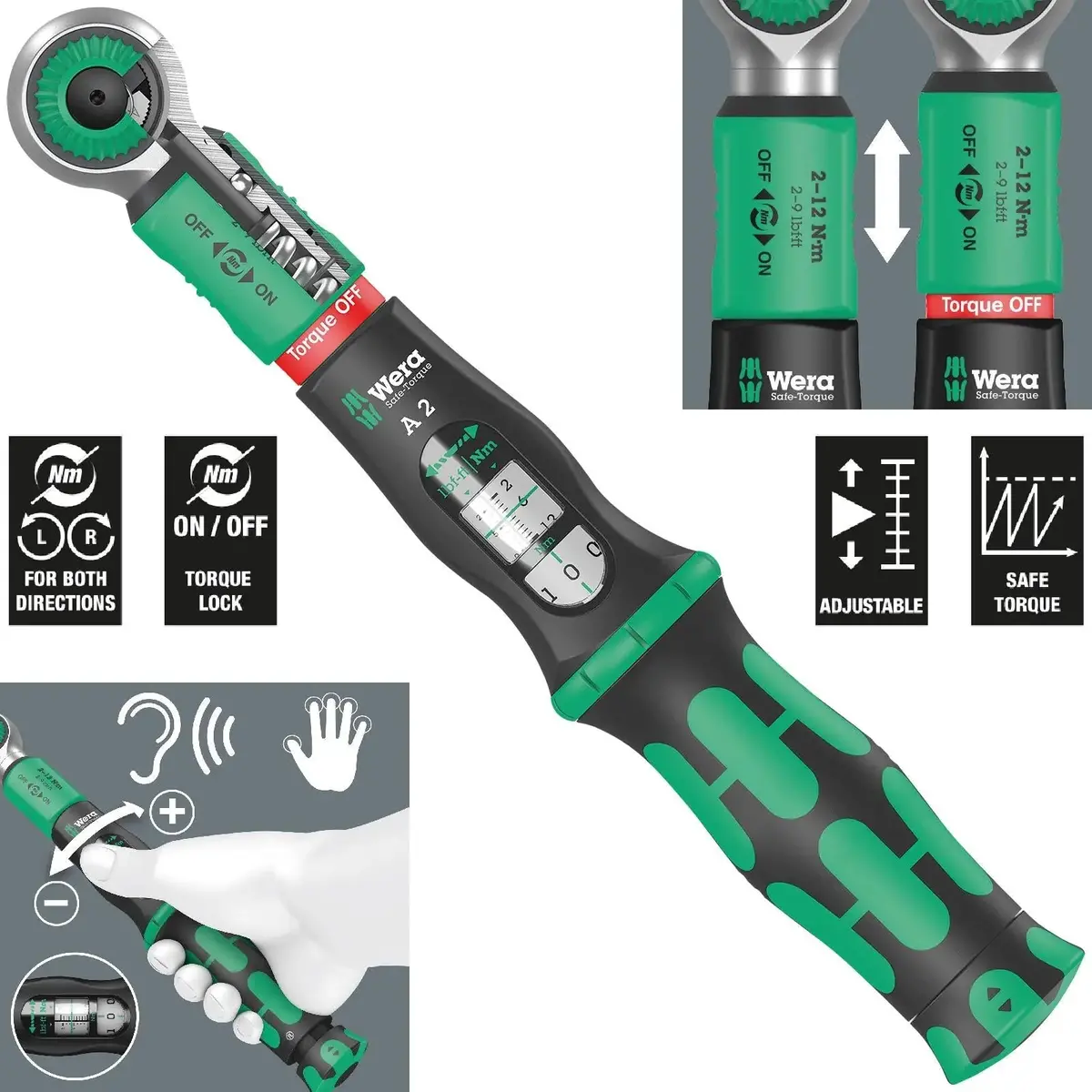 Wera Torque Wrench Safe-Torque A 2 1/4" Hex Drive 2-12 Nm Reversible 1