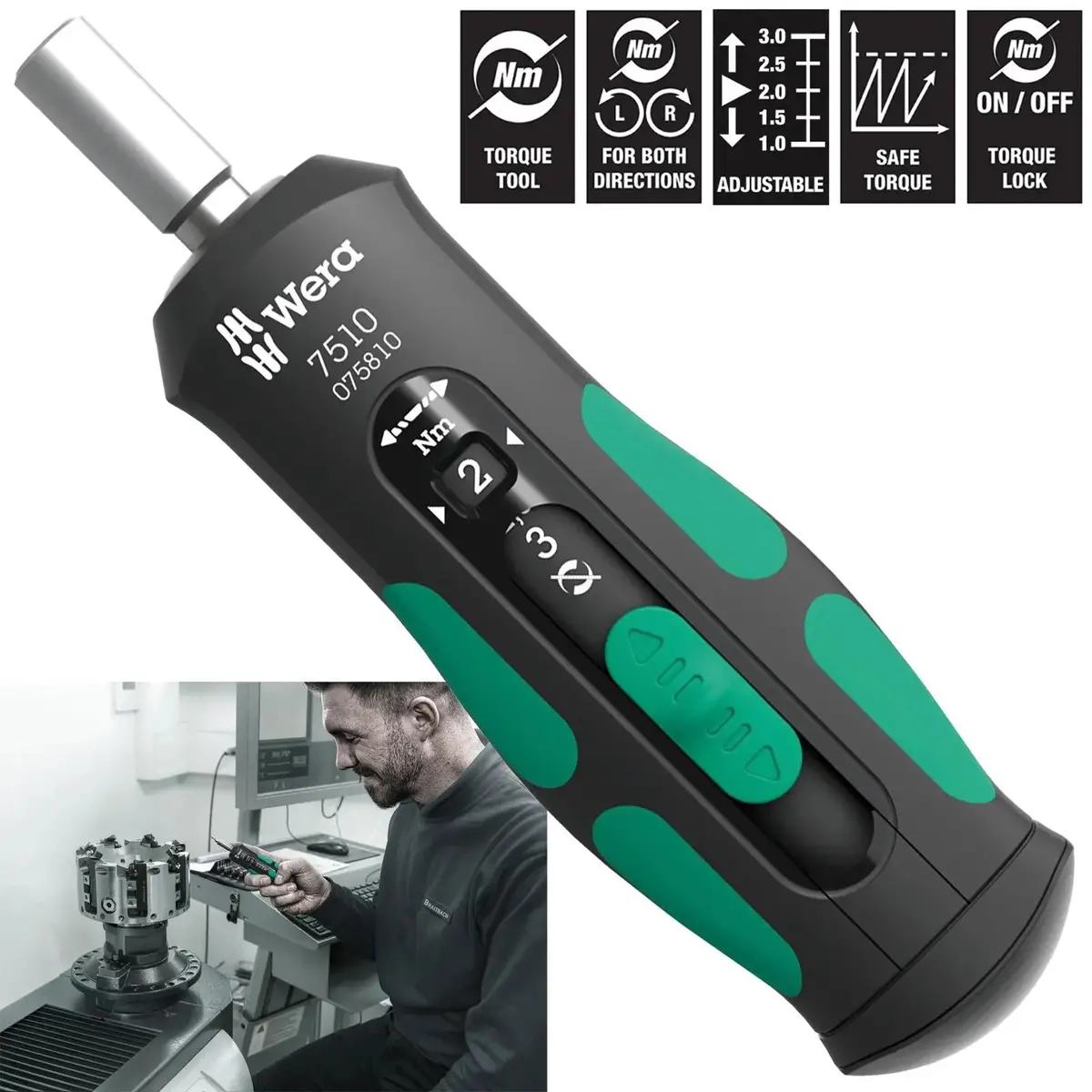 Wera Torque Wrench Screwdriver 1/4" Hex 7510 Kraftform Safe Torque Speed Torque 1-3 Nm 1