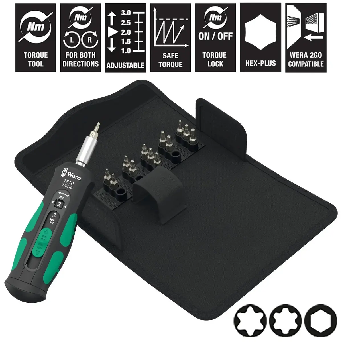 Wera Torque Wrench Screwdriver Set 1/4" Hex 1-3 Nm 7510/14 Kraftform Safe Torque Speed Tool Set For Carbide Inserts 14 Pieces 1