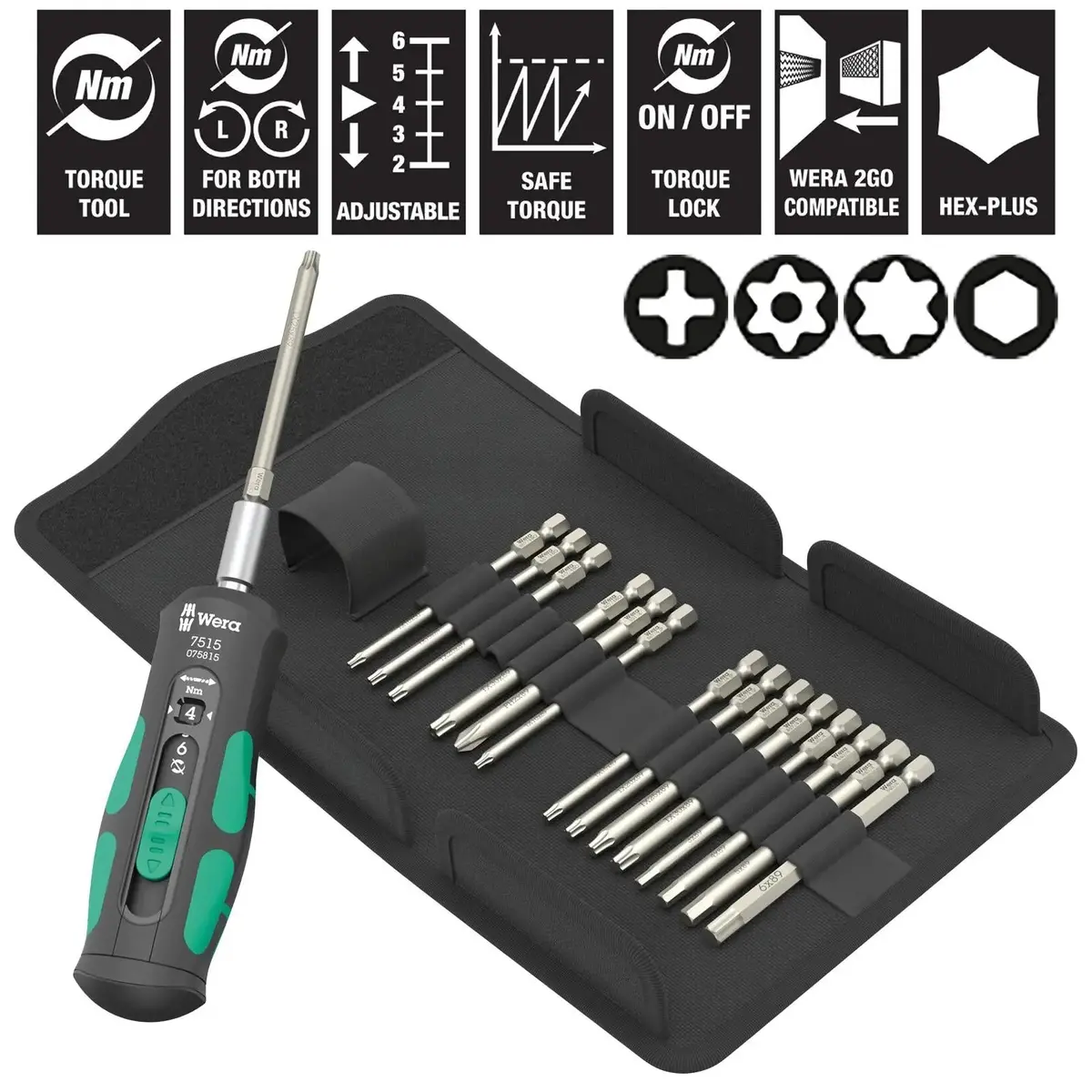Wera Torque Wrench Screwdriver Set 1/4" Hex 2-6 Nm 7515/16 Kraftform Safe Torque Speed Universal 1 16 Pieces Ph Tx Bo Hex 1
