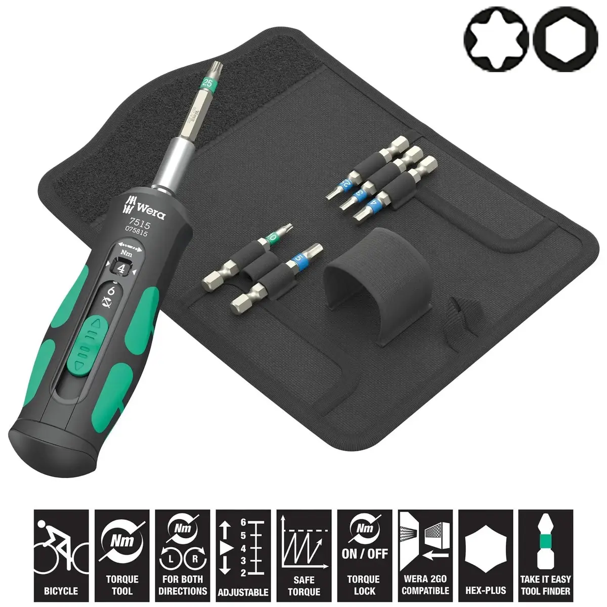 Wera Torque Wrench Screwdriver Set 1/4" Hex 2-6 Nm 7515/7 Kraftform Safe Torque Speed Bicycle 1 7 Piece Tx Hex 1