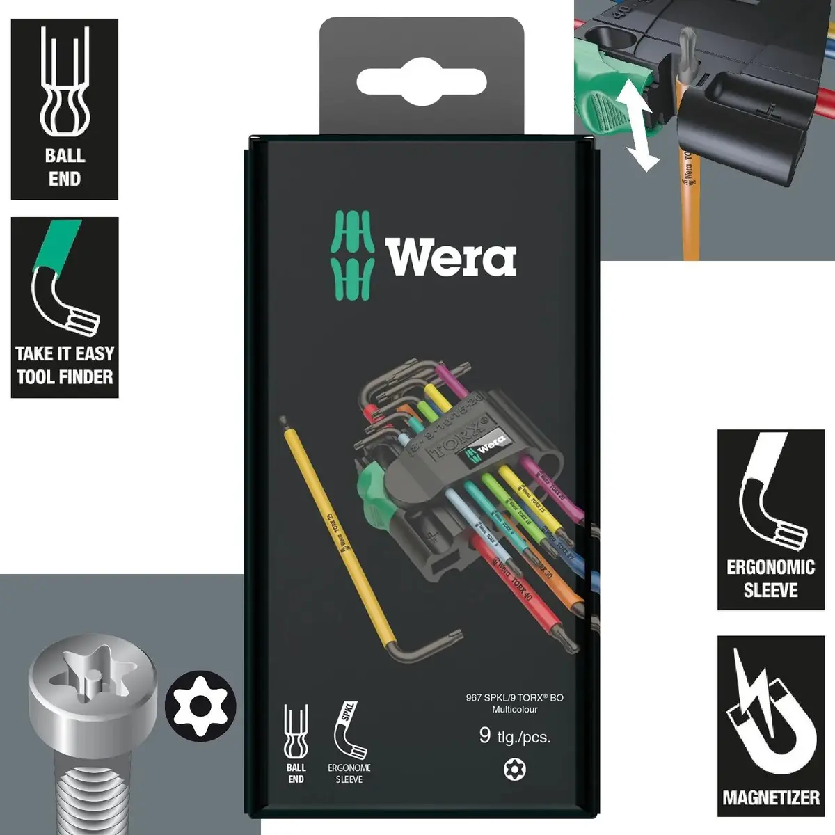 Wera Torx Key Set 967/9 Tx Bo Multicolour 1 L Key Set For Tamper-Proof Torx Screws 9 Pieces 1