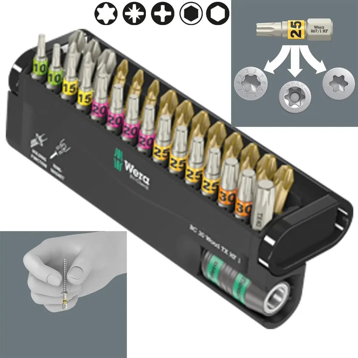 Wera Wood Screwdriver Bits Torx With Holding Function 30 Piece Bit-Check 30 Wood Tx Hf 1 1
