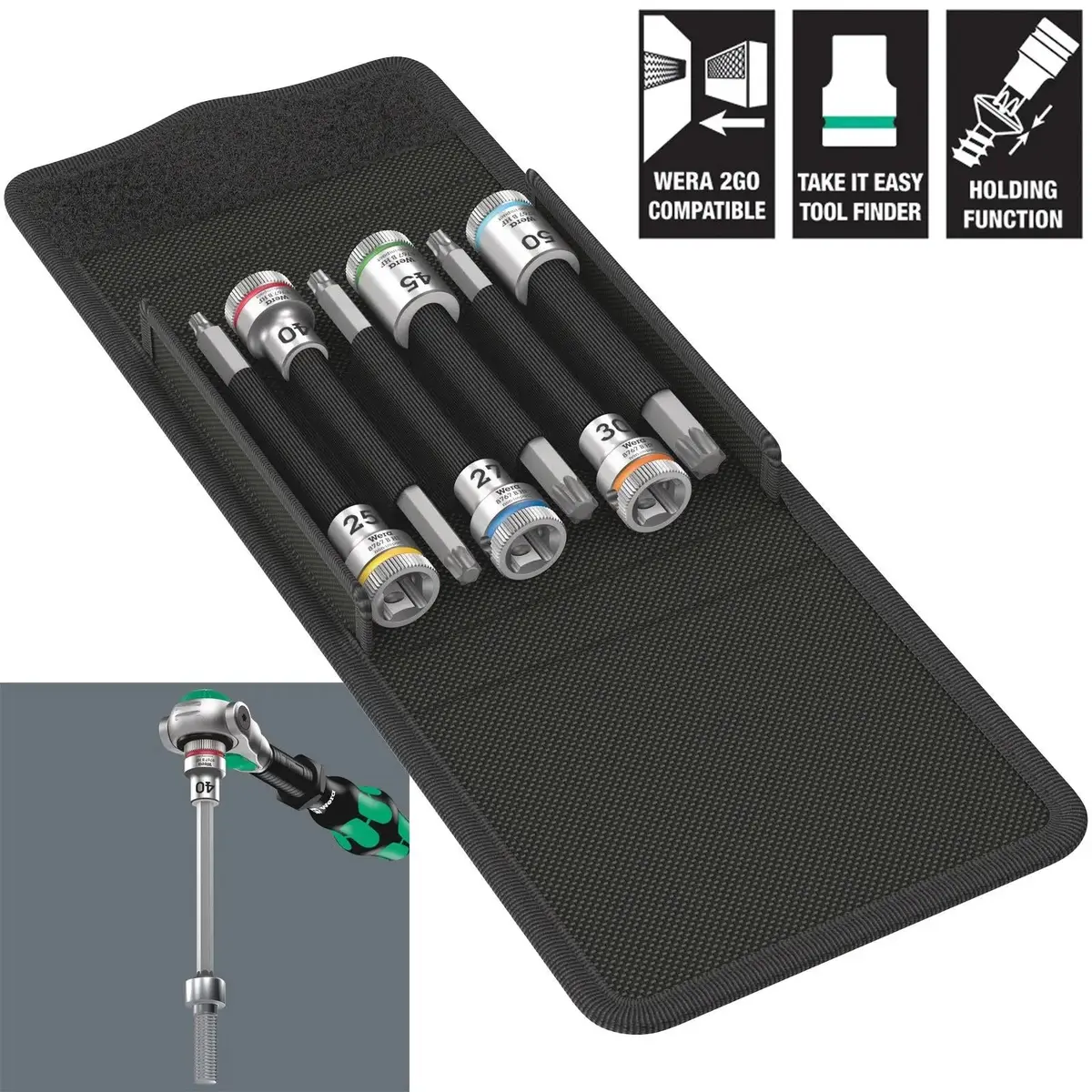Wera Zyklop Socket Bit Set Torx Hf 3/8" Drive Holding Function 8767 B Torx Hf 1 6 Pieces 100/107Mm Long 1