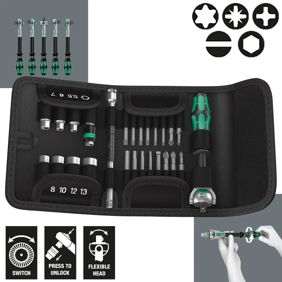 Wera Zyklop Speed Ratchet Socket And Screwdriver Bit Set 1/4" Drive 26 Pieces Kraftform Kompakt 1