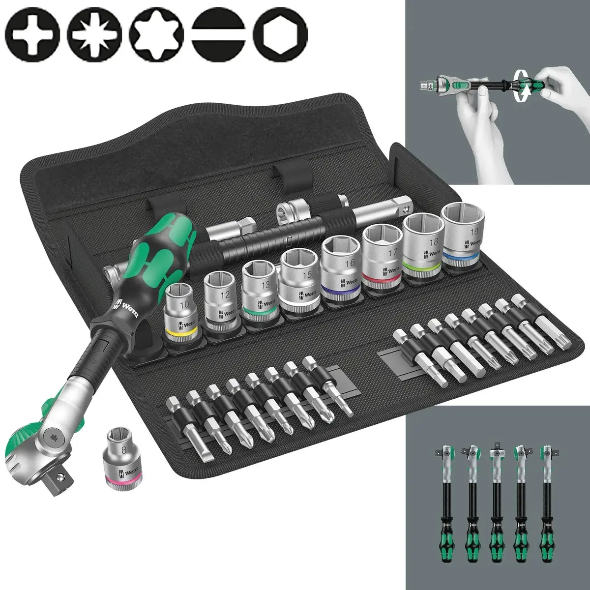 Wera Zyklop Speed Ratchet Socket And Screwdriver Bit Set 3/8" Drive 8100 Sb 6 Metric 29 Pieces 1
