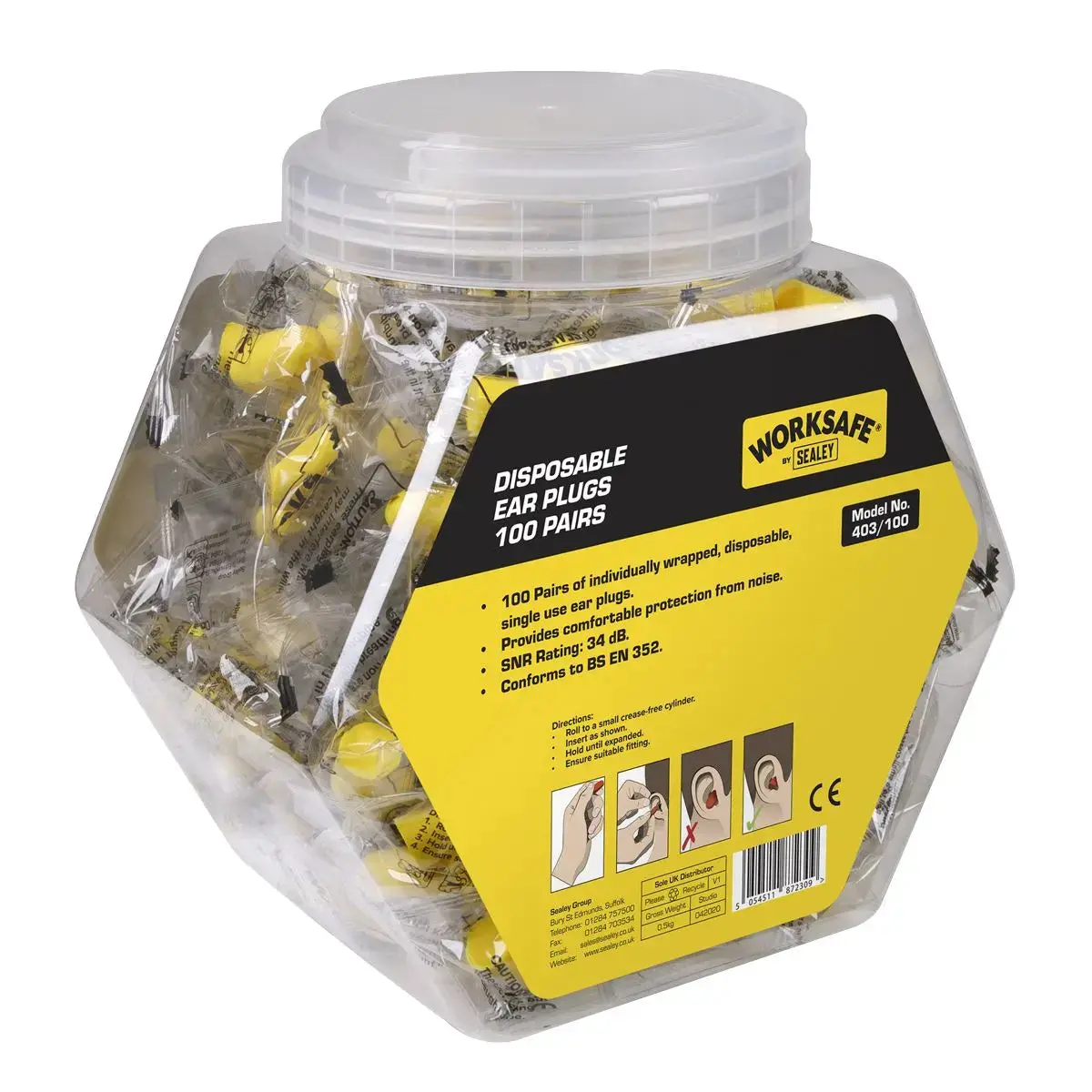 Worksafe By Sealey Ear Plugs Disposable - 100 Pairs 1
