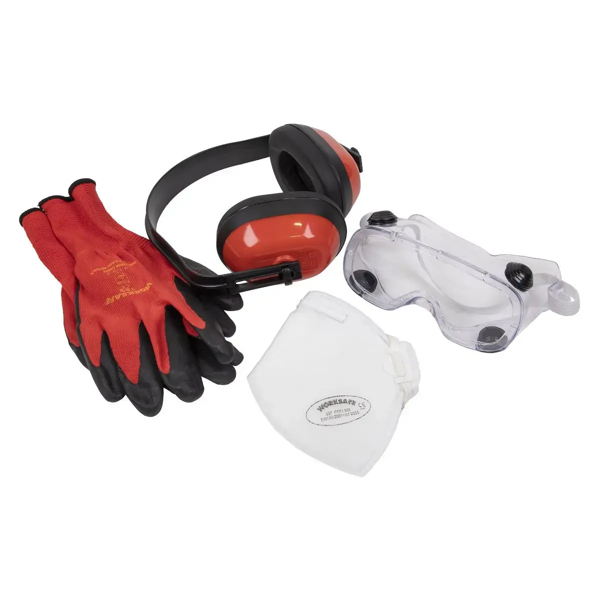 Worksafe By Sealey Flexi Grip Gloves, Ffp1 Mask, Goggles & Ear Defenders 1