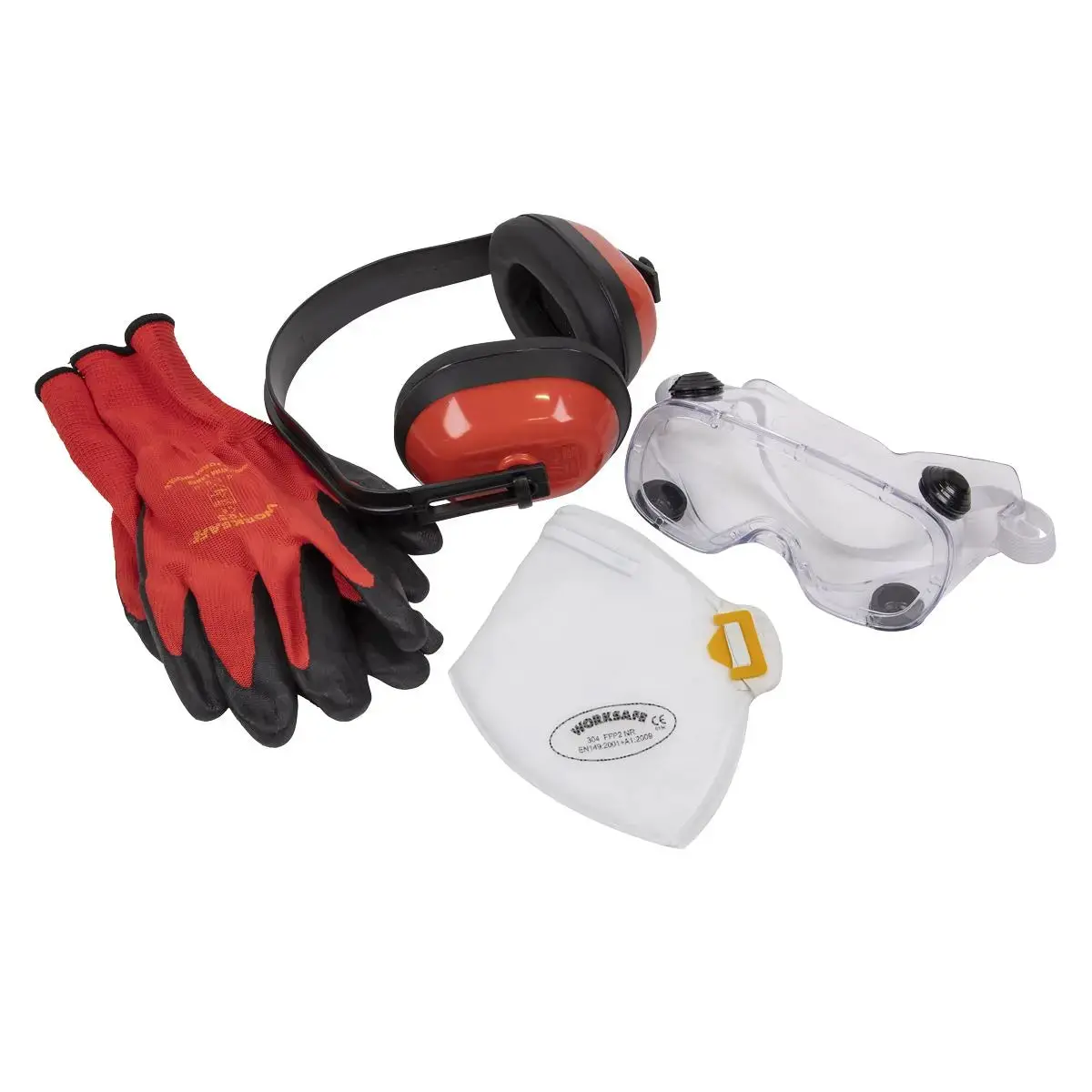 Worksafe By Sealey Flexi Grip Gloves, Ffp2 Mask, Goggles & Ear Defenders 1