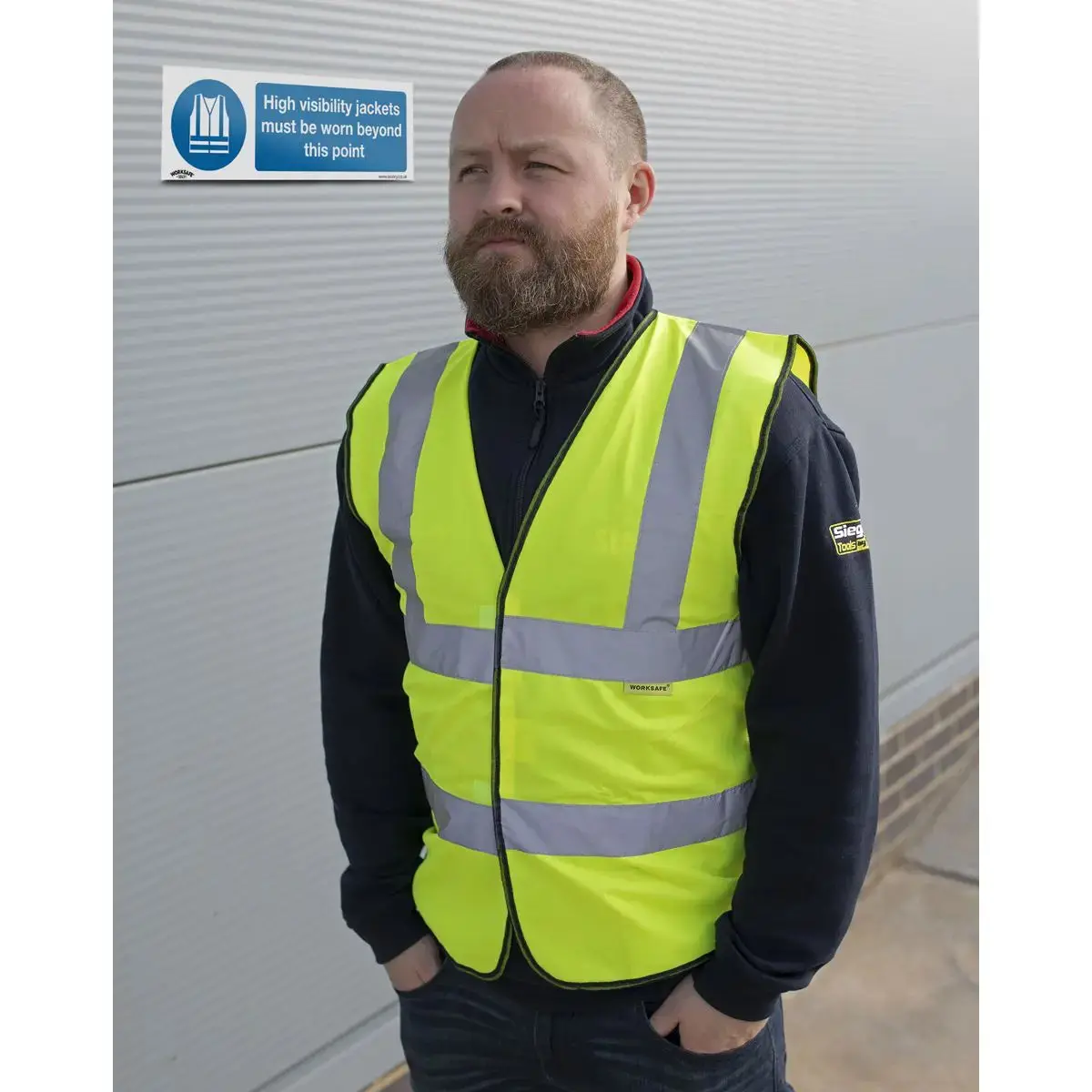 Worksafe By Sealey Mandatory Safety Sign - High Visibility Jackets Must Be Worn Beyond This Point - Self-Adhesive Vinyl 2