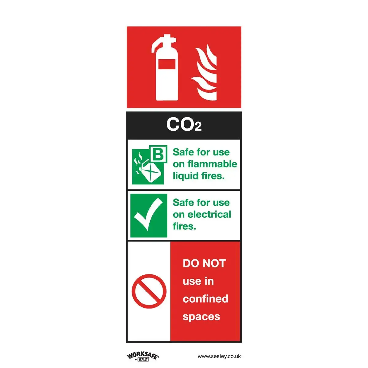 Worksafe By Sealey Safe Conditions Safety Sign - Co2 Fire Extinguisher - Self-Adhesive Vinyl - Pack Of 10 1