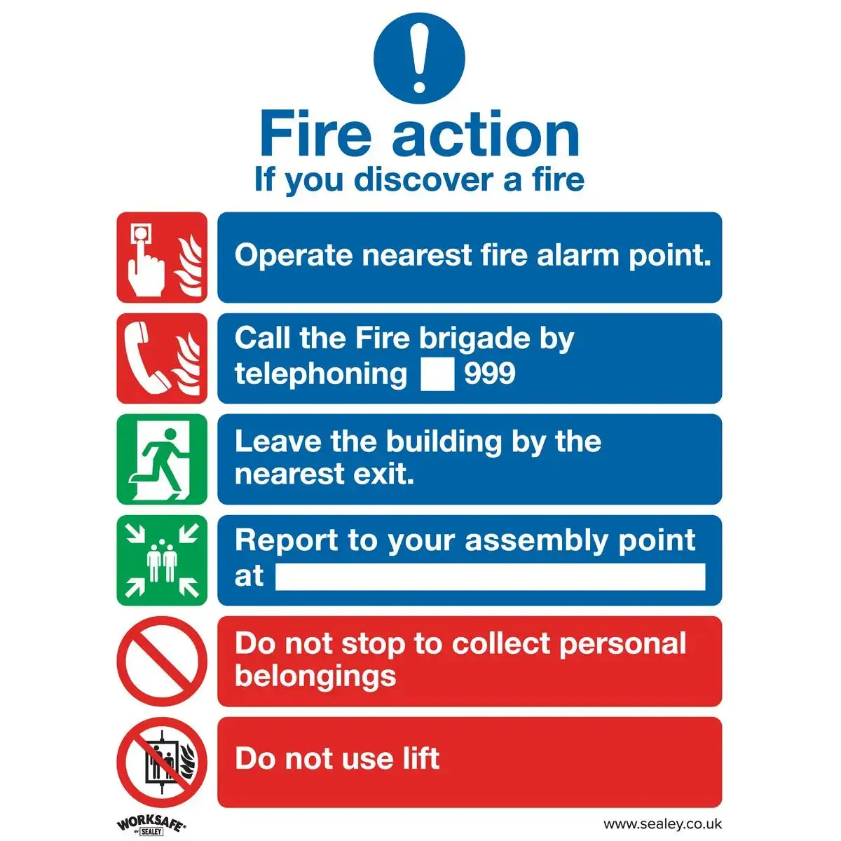 Worksafe By Sealey Safe Conditions Safety Sign - Fire Action With Lift - Rigid Plastic 1