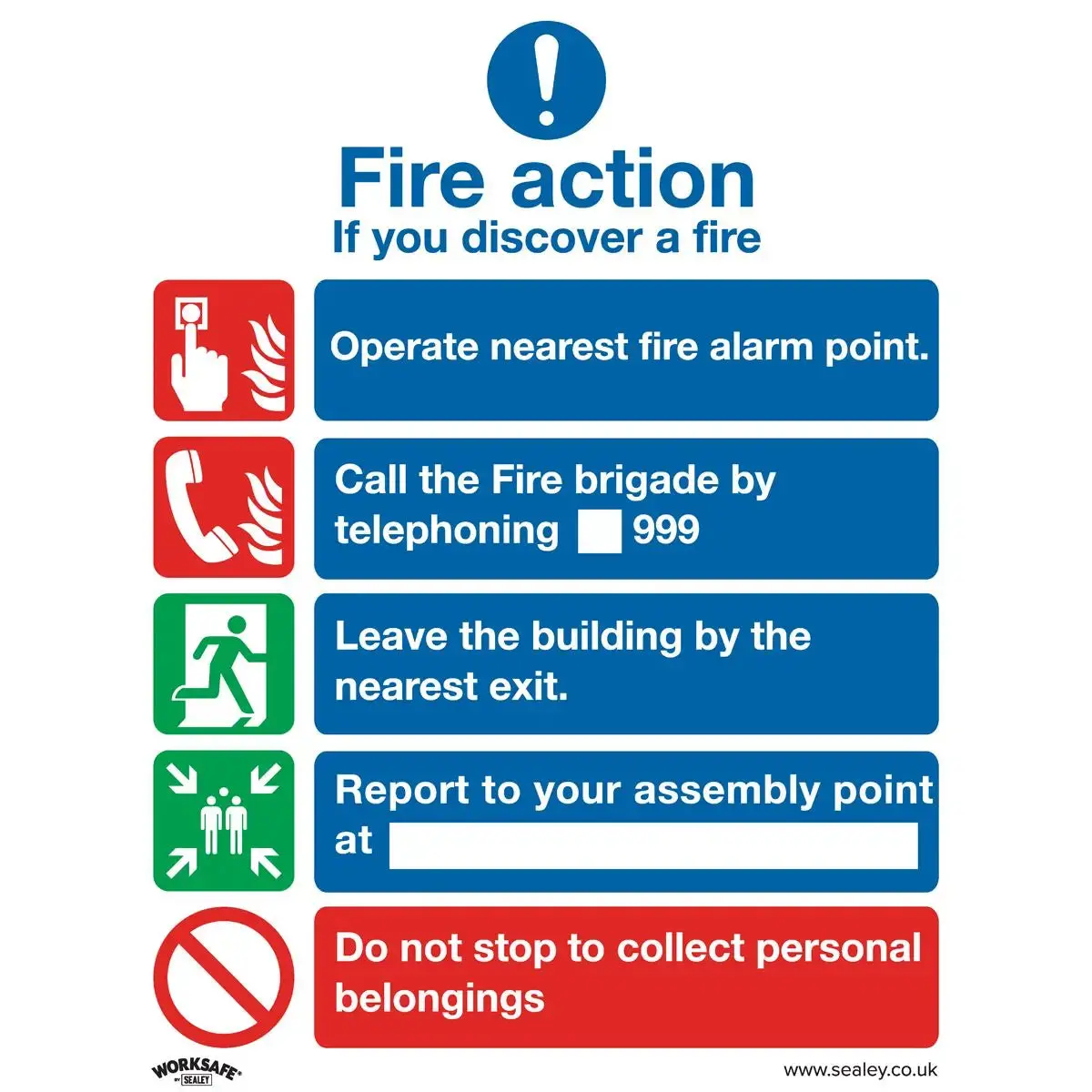 Worksafe By Sealey Safe Conditions Safety Sign - Fire Action Without Lift - Self-Adhesive Vinyl 1