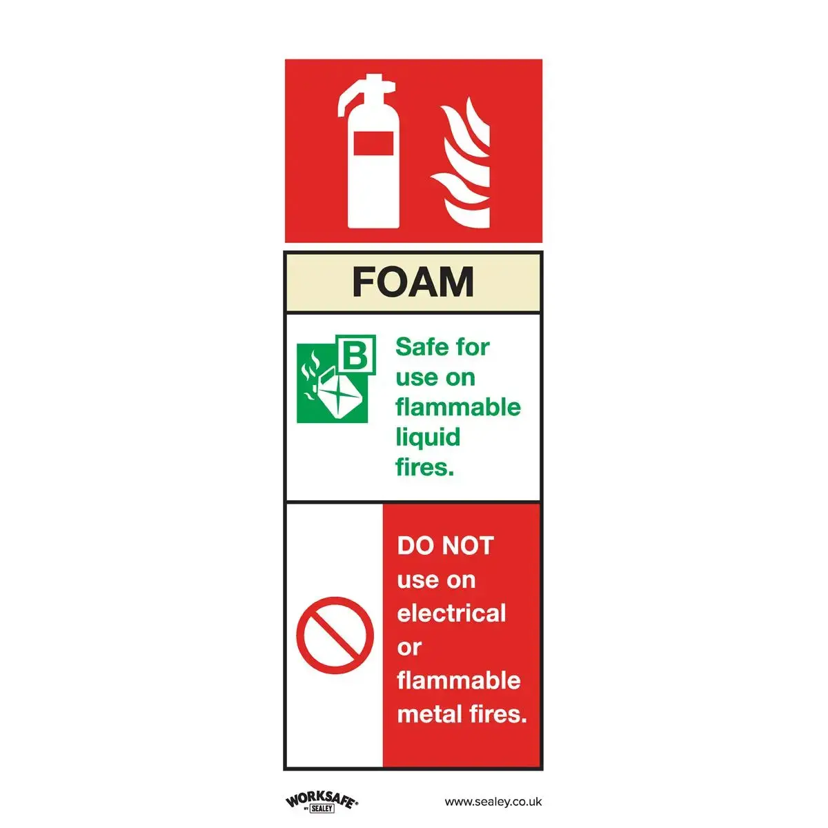 Worksafe By Sealey Safe Conditions Safety Sign - Foam Fire Extinguisher - Rigid Plastic 1